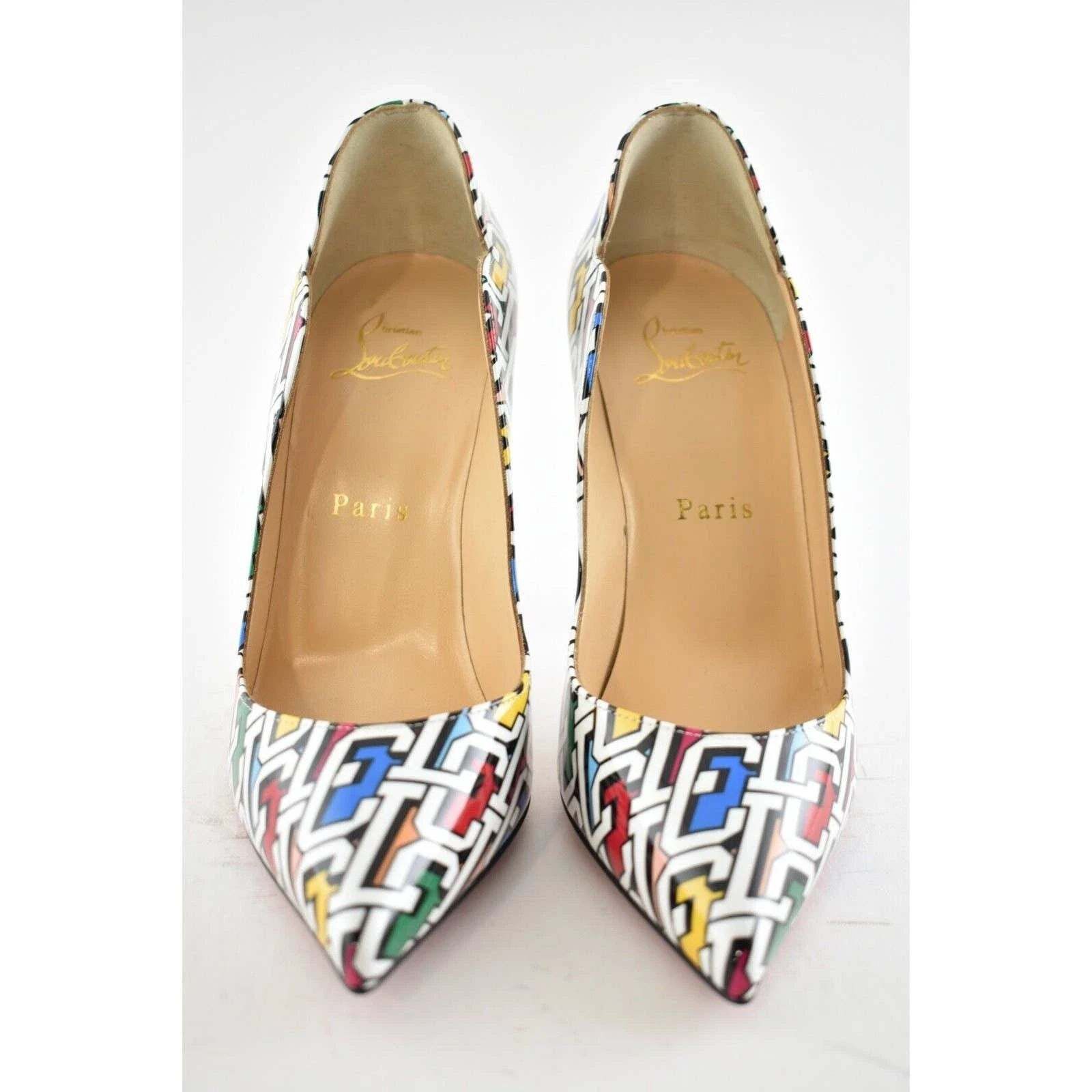 Christian Louboutin Christian Louboutin Hot Chick 100 Patent CL 3D Black White Size US 7.5 / IT 37.5 - 6 Thumbnail