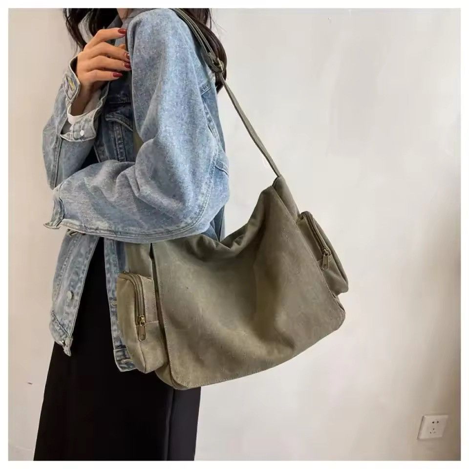 Streetwear Capacity Canvas Crossbody Shoulder Bag in Green, Men's