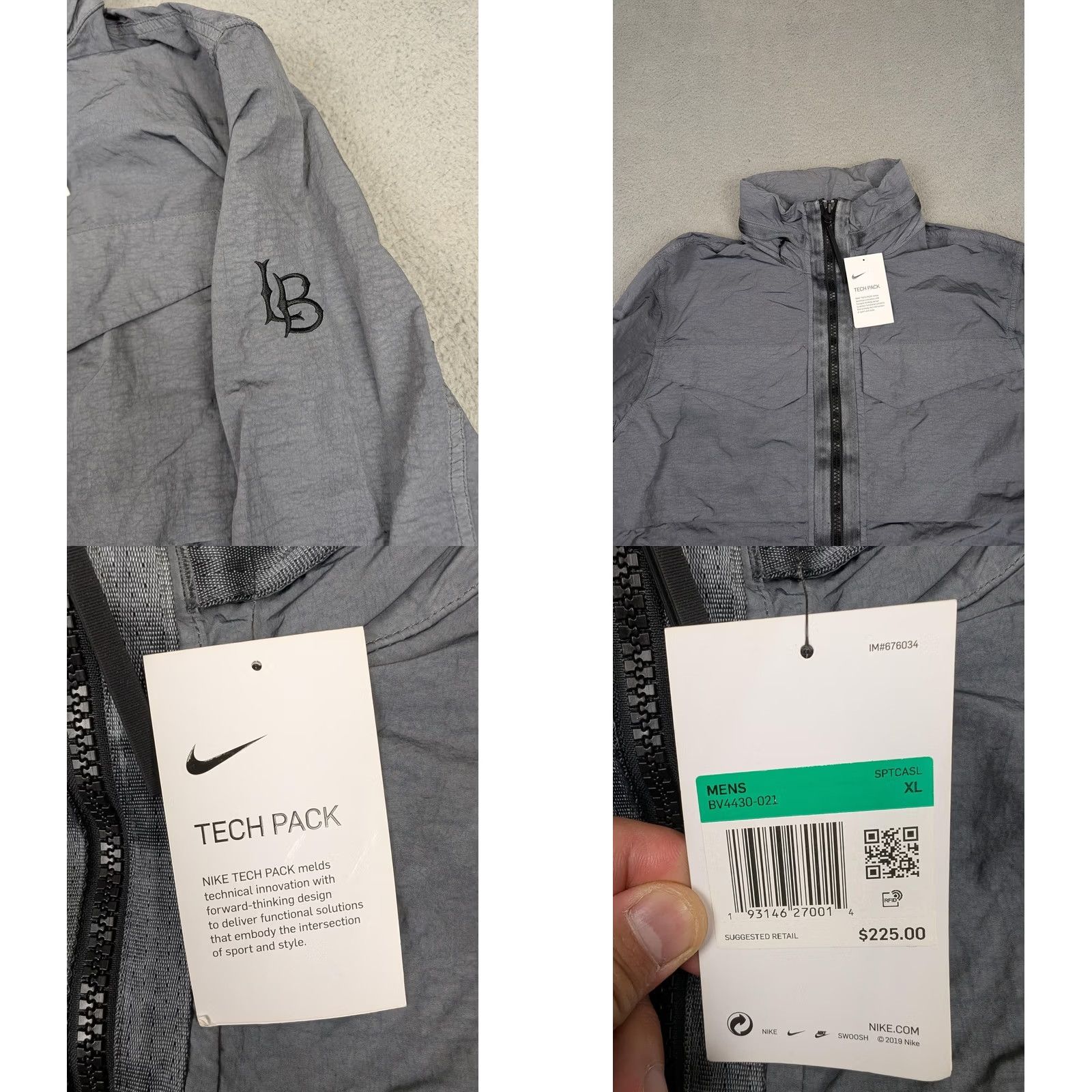 Nike Nike Tech Pack Jacket Mens XL Gray Packable Hood Full Zip Nylon Long Beach LB Size US XL / EU 56 / 4 - 8 Thumbnail