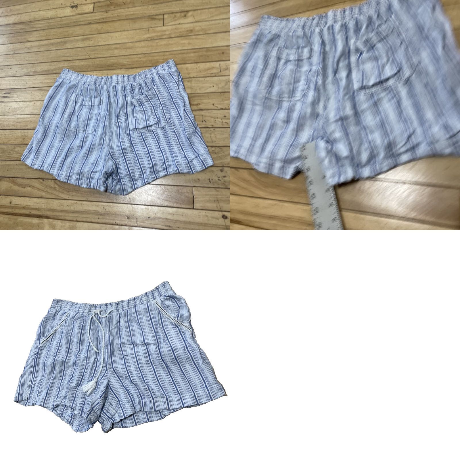 Vintage VINTAGE Briggs Light Linen Shorts Women XL Blue White Lace Drawstring Coastal Boho 36x4 Size 40" / US 18 - 10 Thumbnail