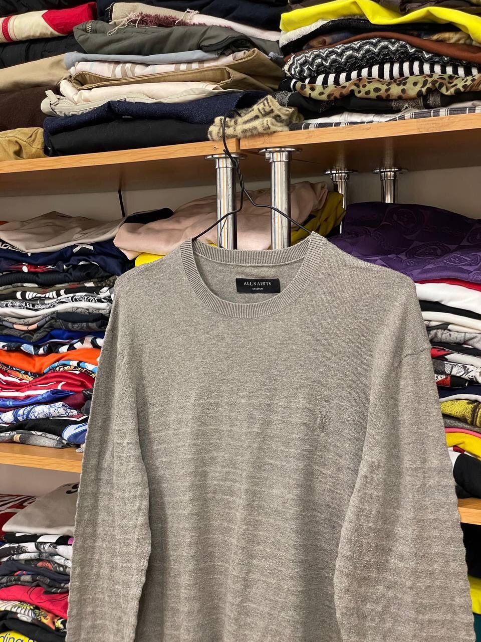 Allsaints × Vintage AllSaints Men’s Waffle Knit Grey Basic Crewneck Sweater M Size US M / EU 48-50 / 2 - 5 Thumbnail