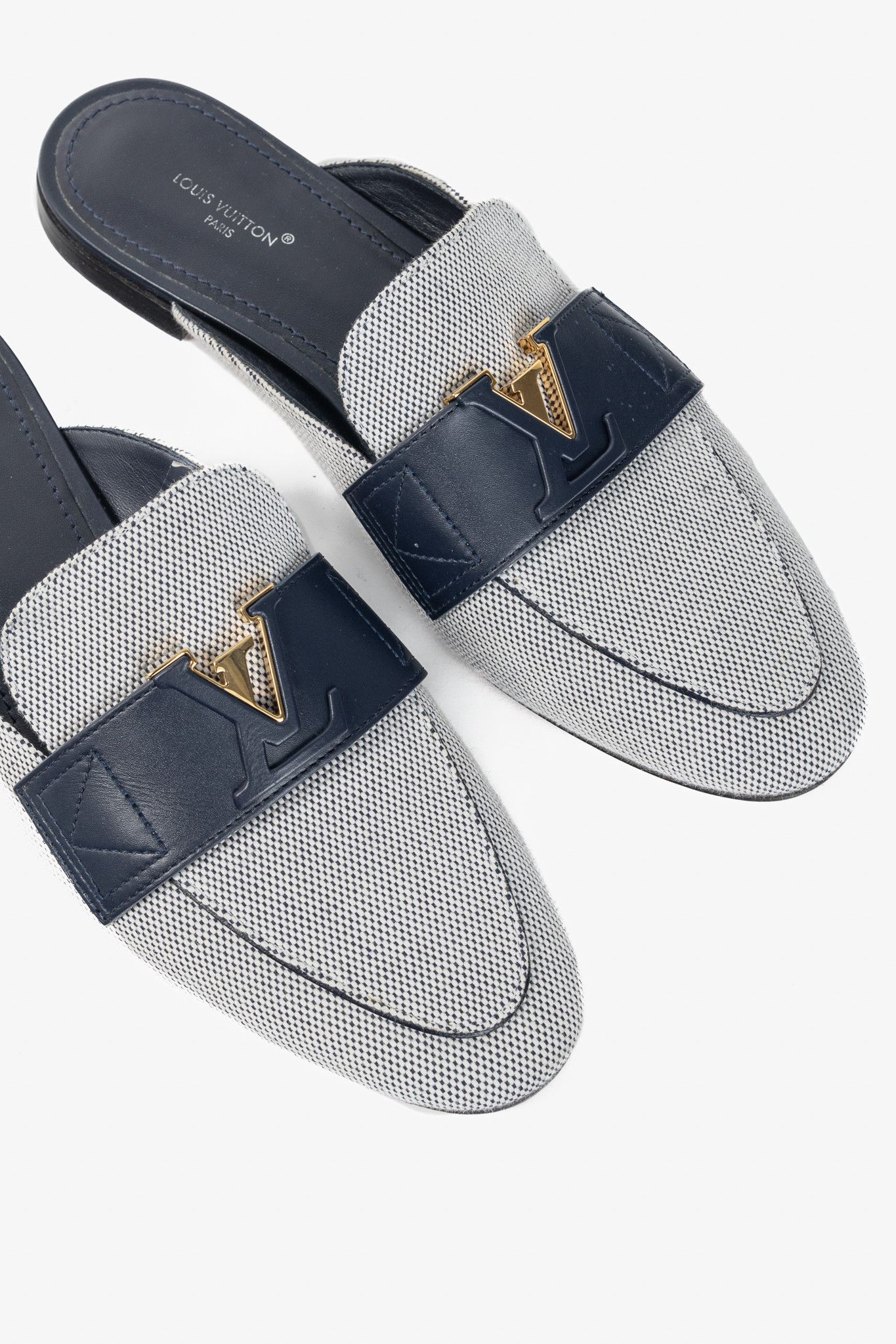 Louis Vuitton Louis Vuitton LV Mare White & Navy Open Back Loafers Size US 7.5 / IT 37.5 - 7 Thumbnail