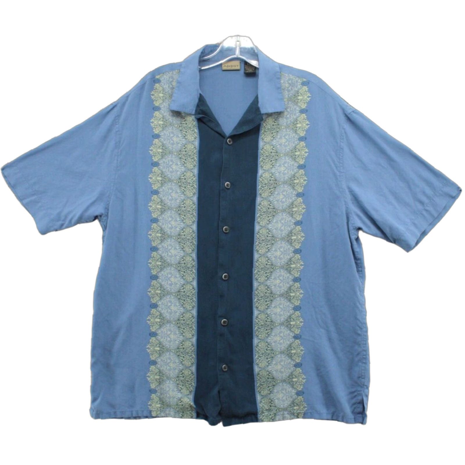 Vintage VINTAGE AXIST Shirt Men's Large Blue 100% Silk Floral 90s Hawaiian Luau Casual Friday Button-Up Short Sleeve Collared Silk Size US L / EU 52-54 / 3 - 1 Thumbnail