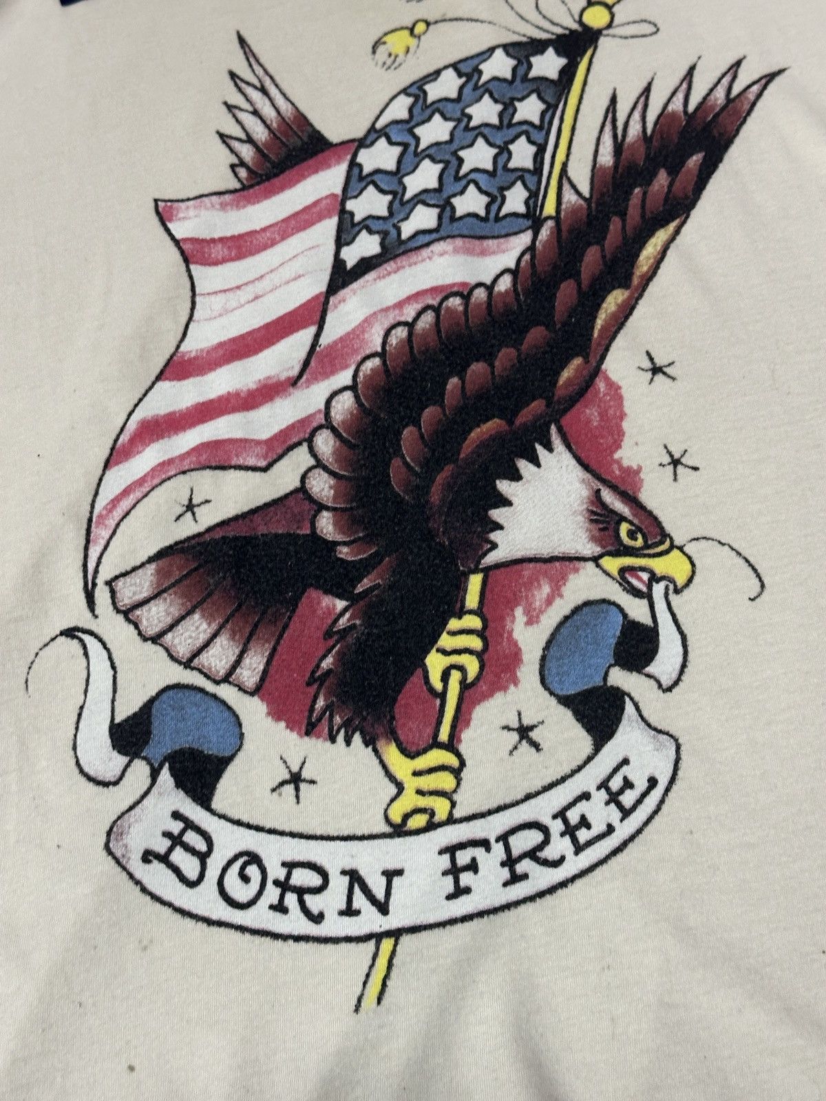 Ed Hardy Ed Hardy Born Free Eagle American Flag Graphic Tee Cream M Size US M / EU 48-50 / 2 - 5 Thumbnail