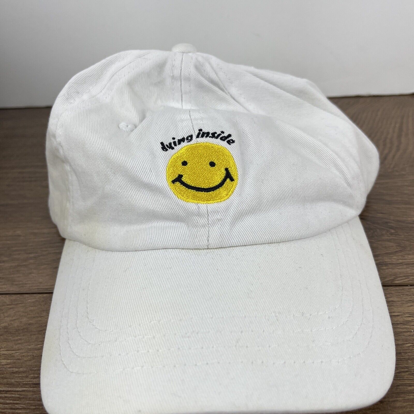 Other Dying Inside Hat Smiley Face White Hat Adjustable Adult Size Size ONE SIZE - 5 Thumbnail