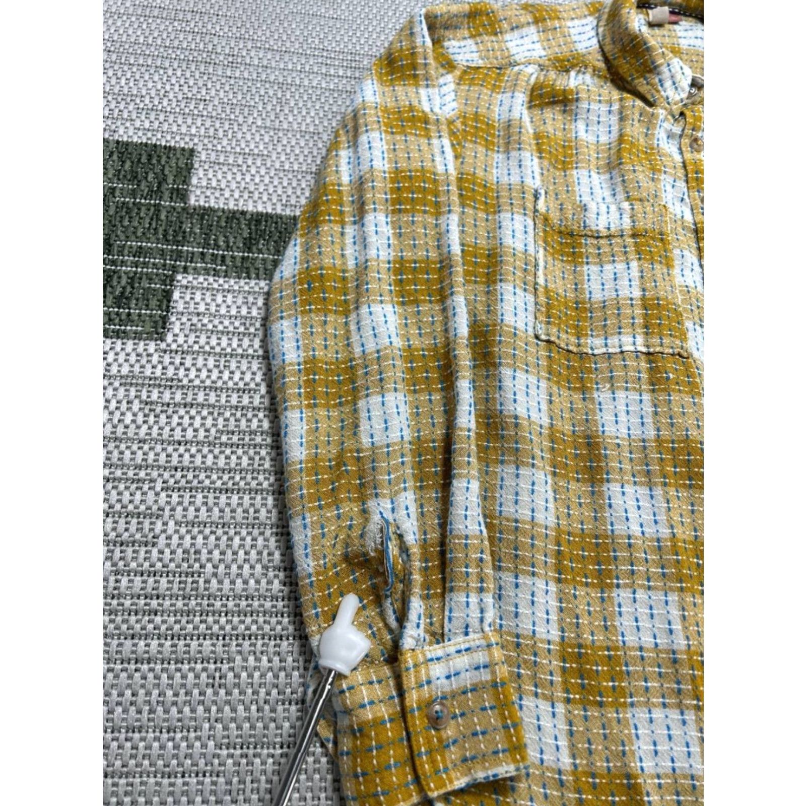 Anthropologie Anthropologie Pilcro Shirt Womens XS Plaid Mustard Yellow Wool Viscose Casual Oversized Size XS / US 0-2 / IT 36-38 - 4 Thumbnail