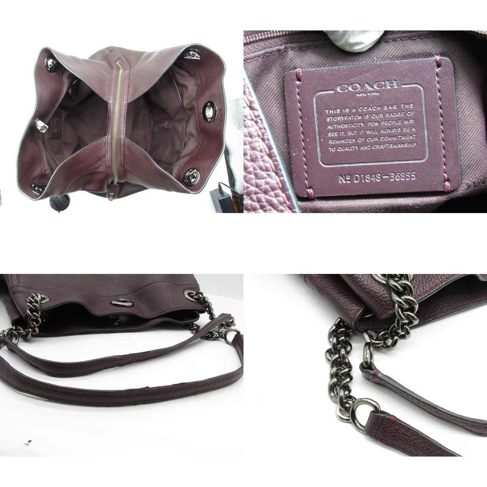 Coach VINTAGE COACH Edie Turnlock Shoulder Handbag Cherry Brown Pebbled Leather Women Medium Size ONE SIZE - 9 Thumbnail