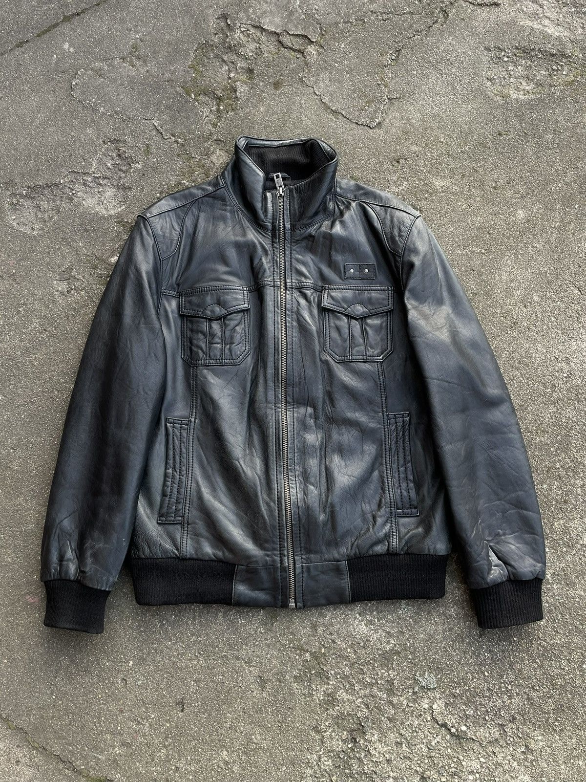 Vintage Washed Black Retro 90s Genuine Real Leater Bomber Punk Rock Size US XL / EU 56 / 4 - 1 Thumbnail