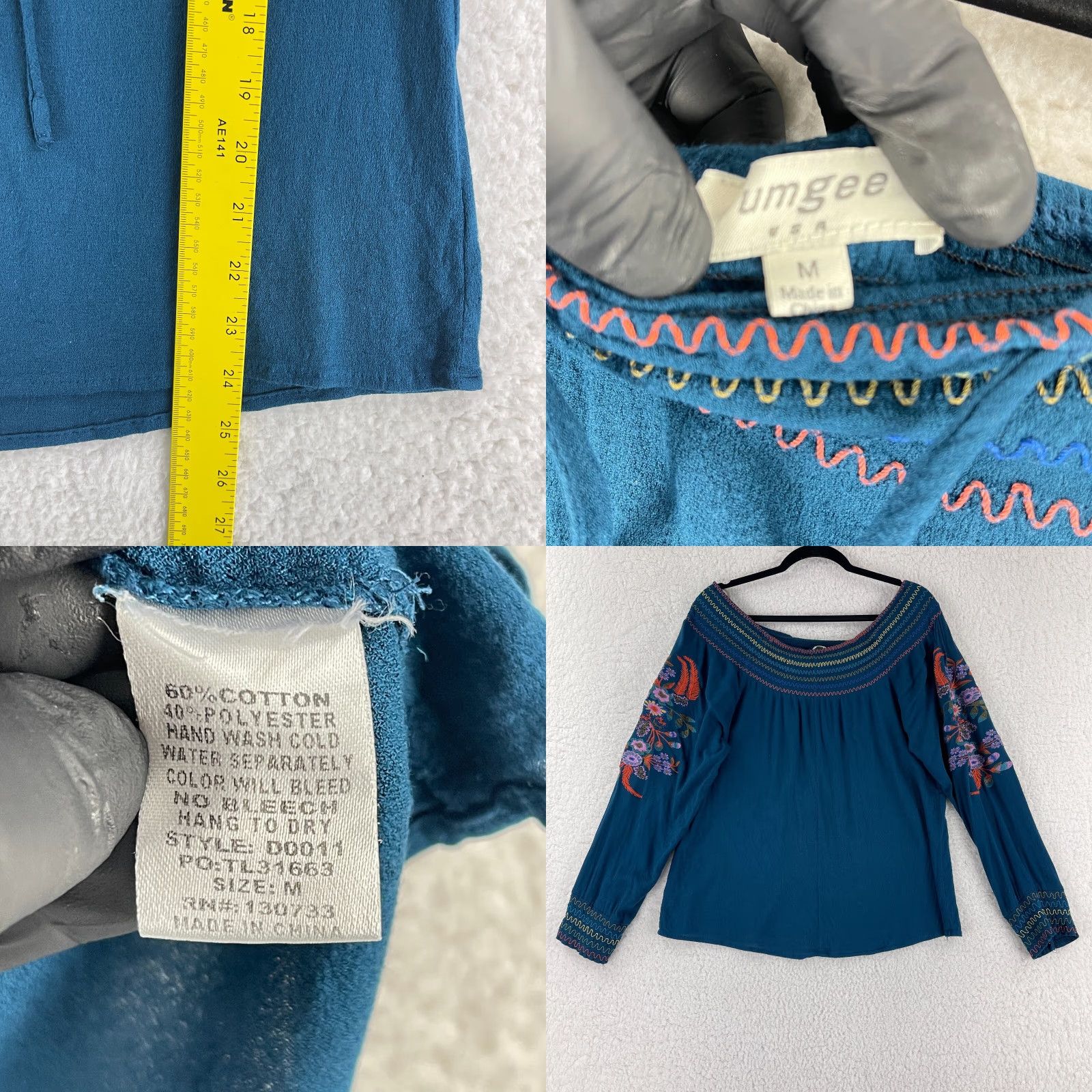 Vintage Umgee Blue Off Shoulder Floral Embroidered Shirt Womens Pullover Size M Size M / US 6-8 / IT 42-44 - 8 Thumbnail