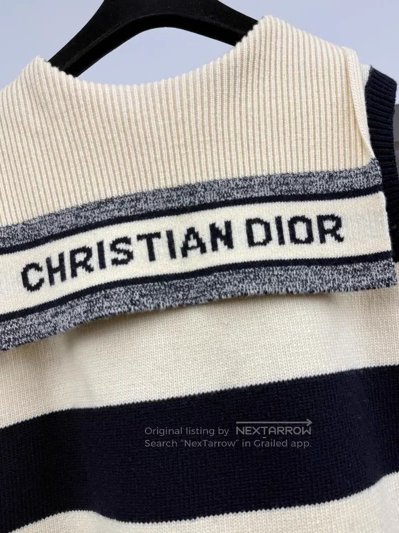 Dior Dior Blue and white colour-blocked striped navy collar kni Size M / US 6-8 / IT 42-44 - 3 Thumbnail