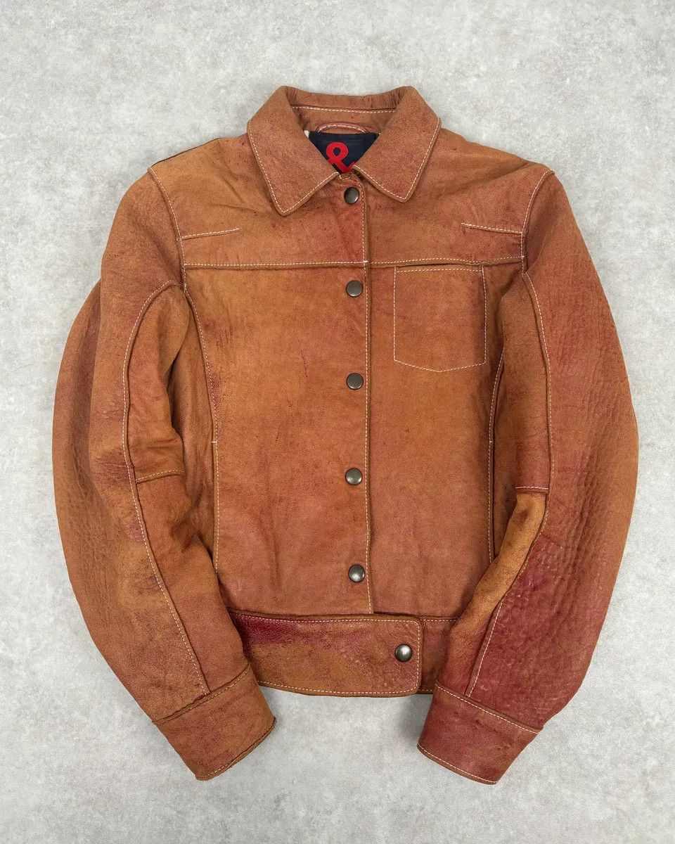 Dolce & Gabbana 1990s Dolce & Gabbana Red Eroded Trucker Leather Jacket Size M / US 6-8 / IT 42-44 - 1 Thumbnail