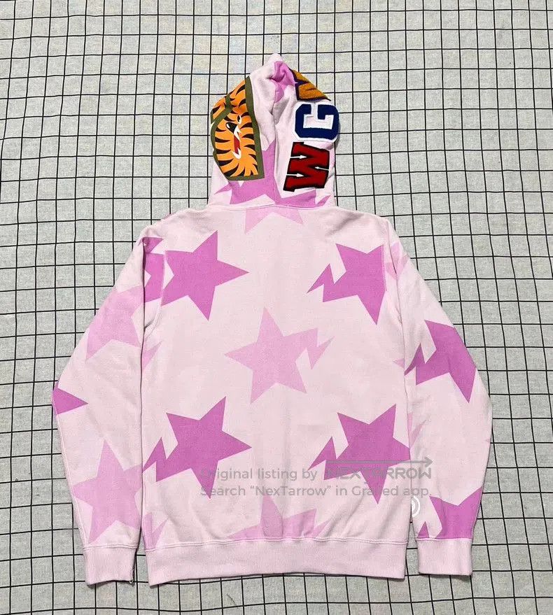 Bape Pink Shark Star Zip-Up Hoodie. Size S / US 4 / IT 40 - 2 Thumbnail