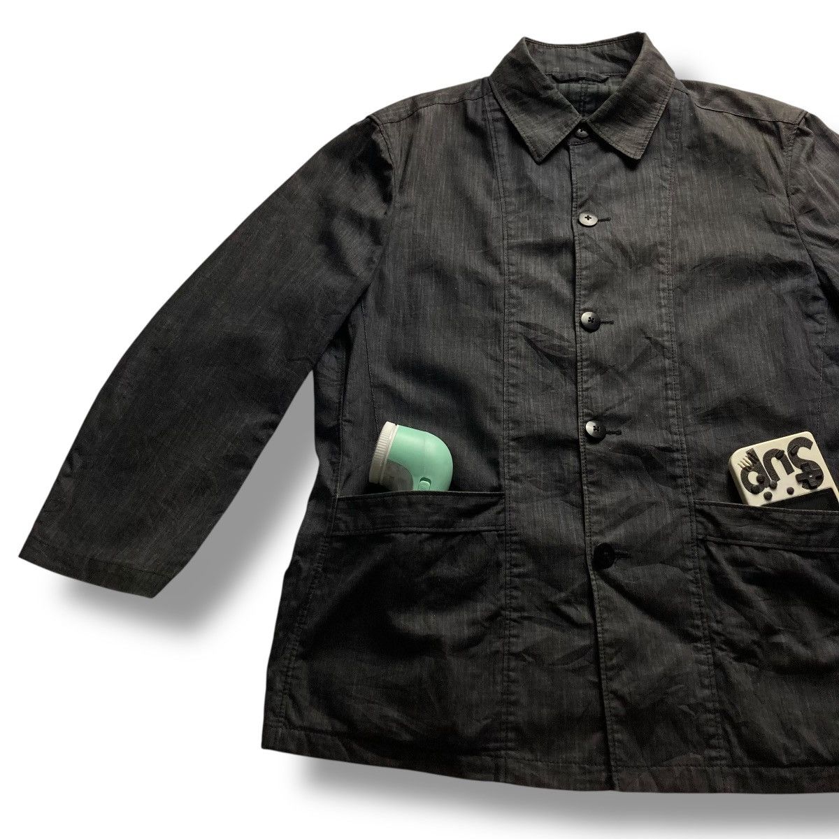 Issey Miyake 🇯🇵 VINTAGE INTERMEZZO BUTTON UP ABSTRACT DENIM CHORE JACKET Size US L / EU 52-54 / 3 - 5 Thumbnail