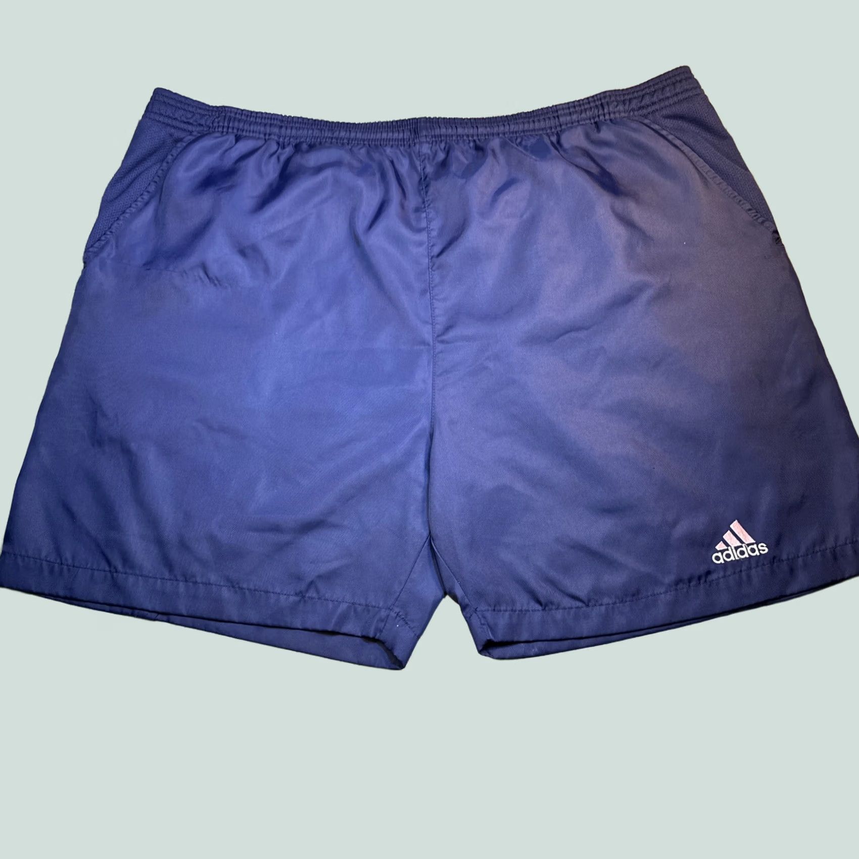 Adidas VINTAGE Adidas Trefoil Soccer Nylon Shorts Men L Blue Athletic 90s Retro Size US 33 - 1 Thumbnail