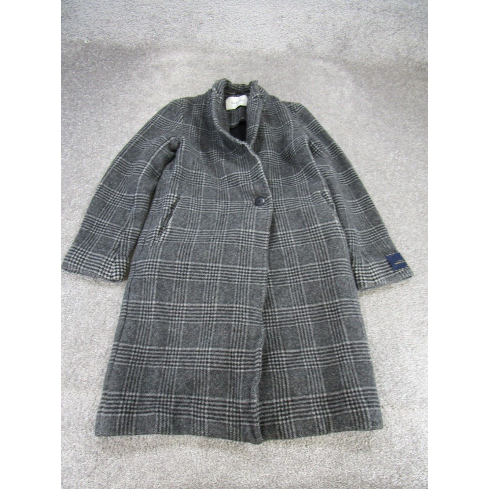 image of Vintage Babaton Overcoat Womens Small Gray Plaid Wool Cashmere Blend in White