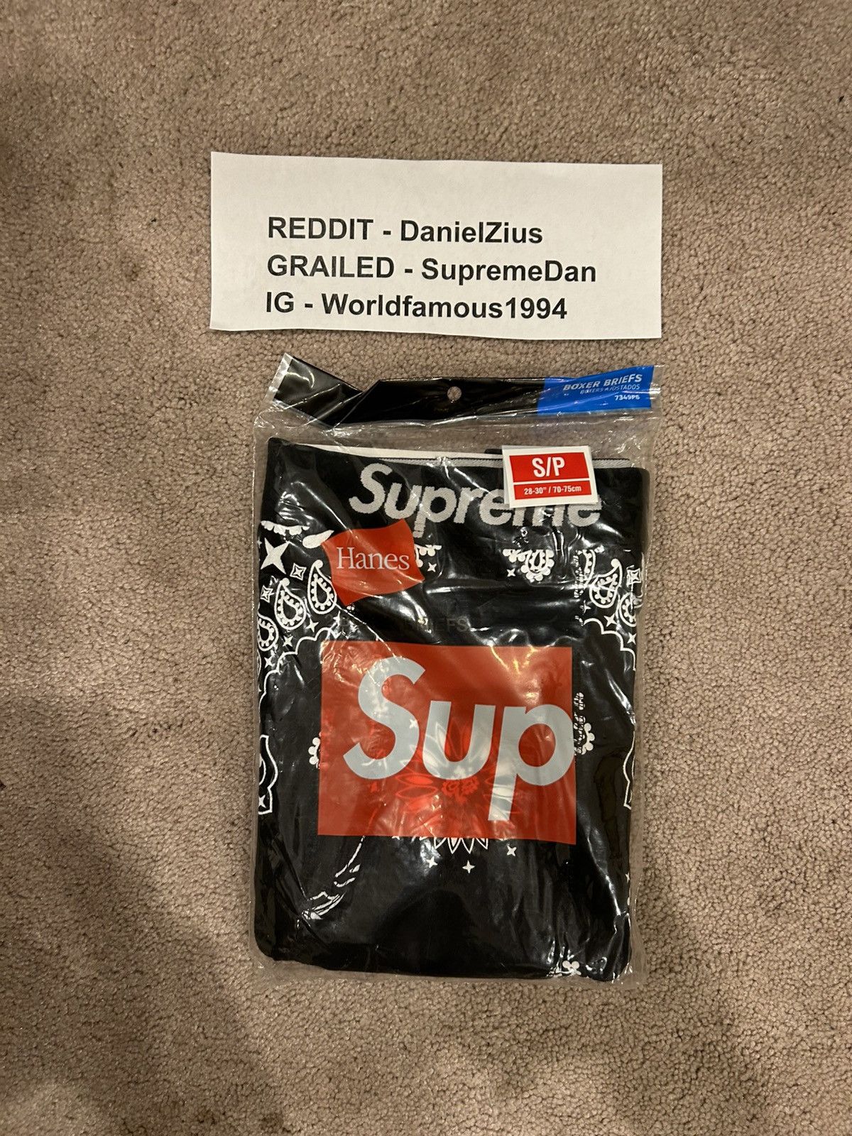 Hanes × Supreme Supreme x Hanes Bandana Boxer Briefs (2 Pack) 'Black' Size 30 - 2 Thumbnail