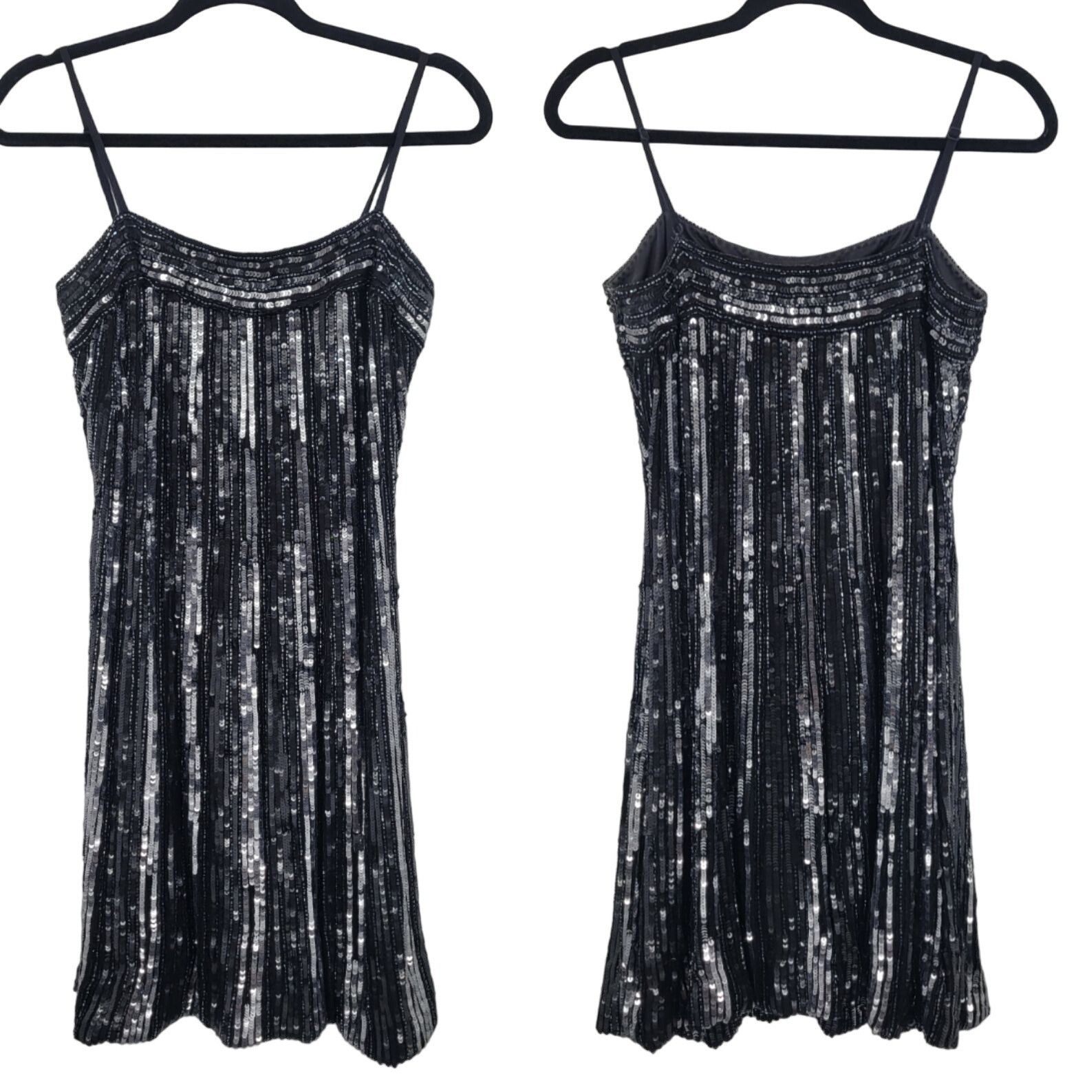 Vintage Vtg 80s Silk Sequin Dress Sz 8 Black Silver Sleeveless Knee Size M / US 6-8 / IT 42-44 - 1 Thumbnail
