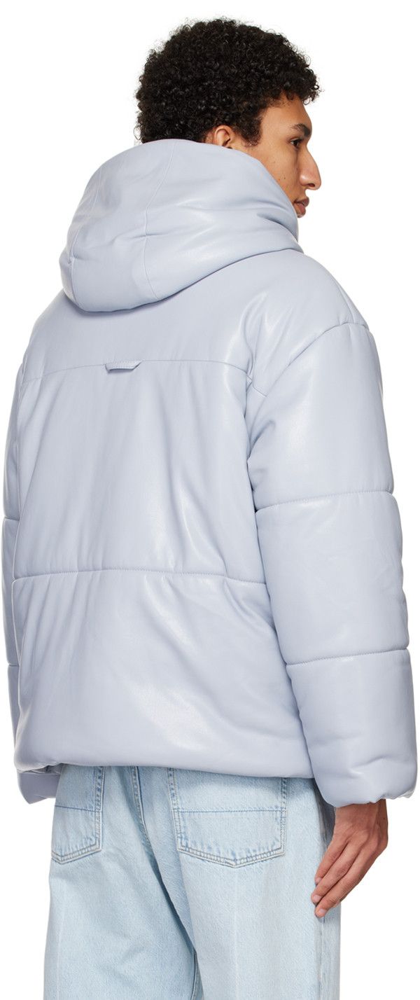 Nanushka Dusty Blue Vegan Leather Hooded Puffer Jacket Size US S / EU 44-46 / 1 - 3 Thumbnail