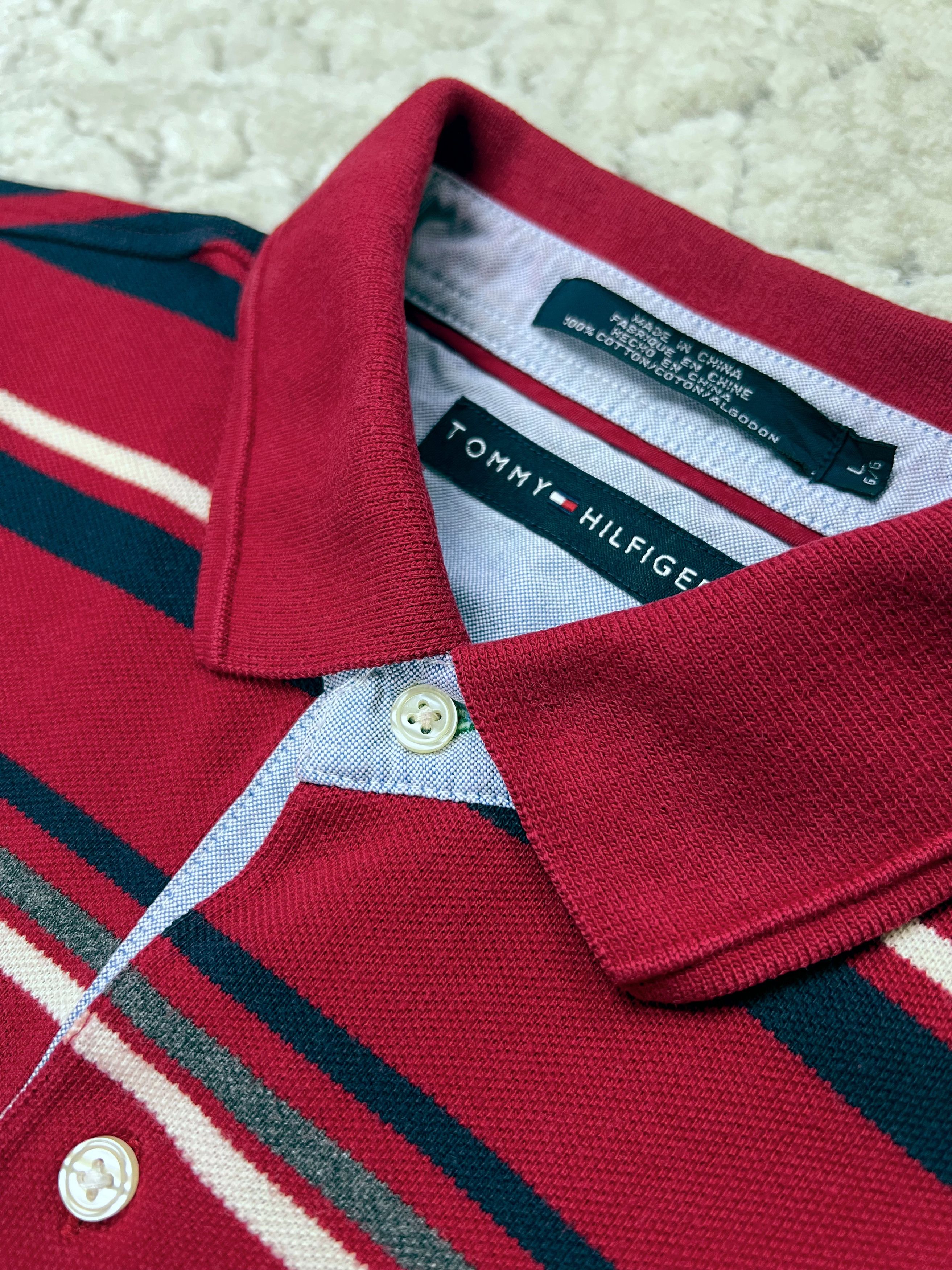 Tommy Hilfiger Tommy Hilfiger Y2K Striped Rugby Polo Shirt Long Sleeve Red Size US L / EU 52-54 / 3 - 3 Thumbnail
