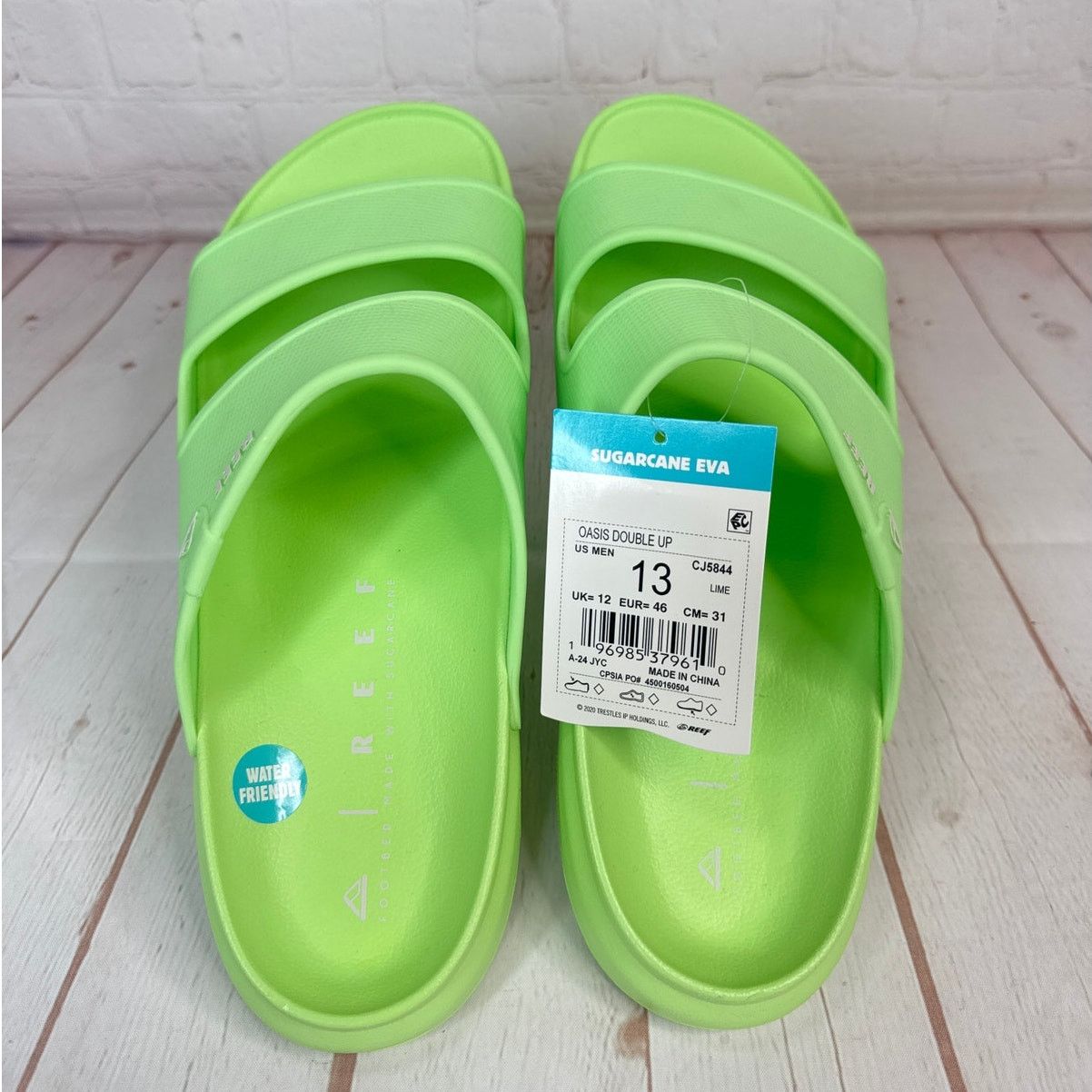 REEF Reef Oasis Double Up Lime Cushioned Water Friendly Slides Size US 13 / EU 46 - 7 Thumbnail