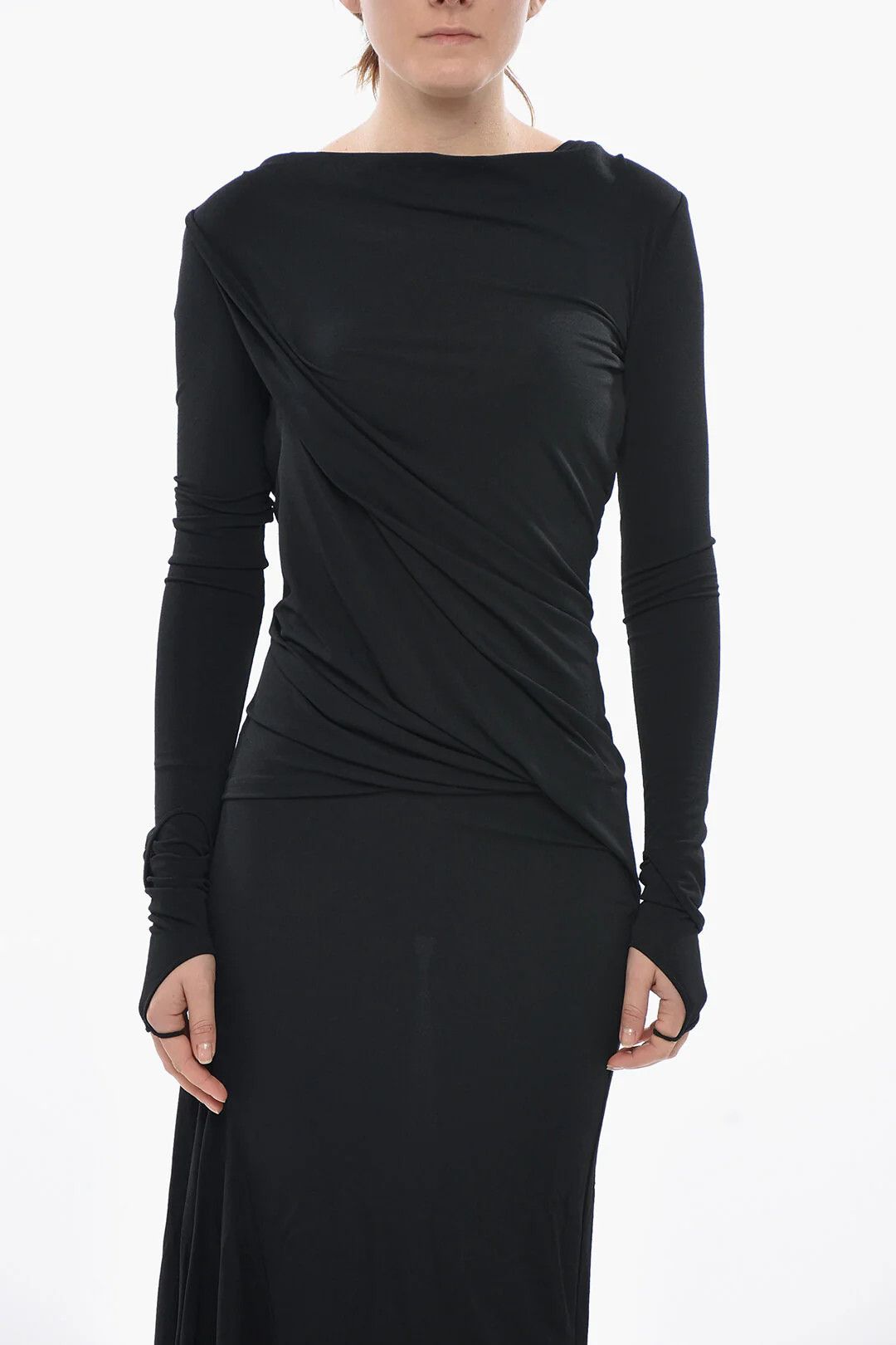 Givenchy og1mm0326 Draped-Fabric Asymmetric Dress in Black Size S / US 4 / IT 40 - 5 Thumbnail