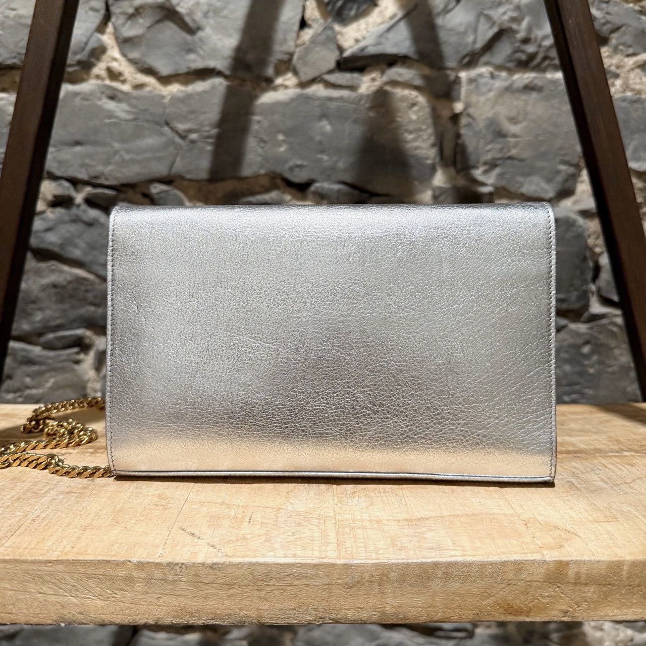Saint Laurent Paris Saint Laurent Silver Metallic Kate Monogram On Chain Clutch Size ONE SIZE - 4 Thumbnail