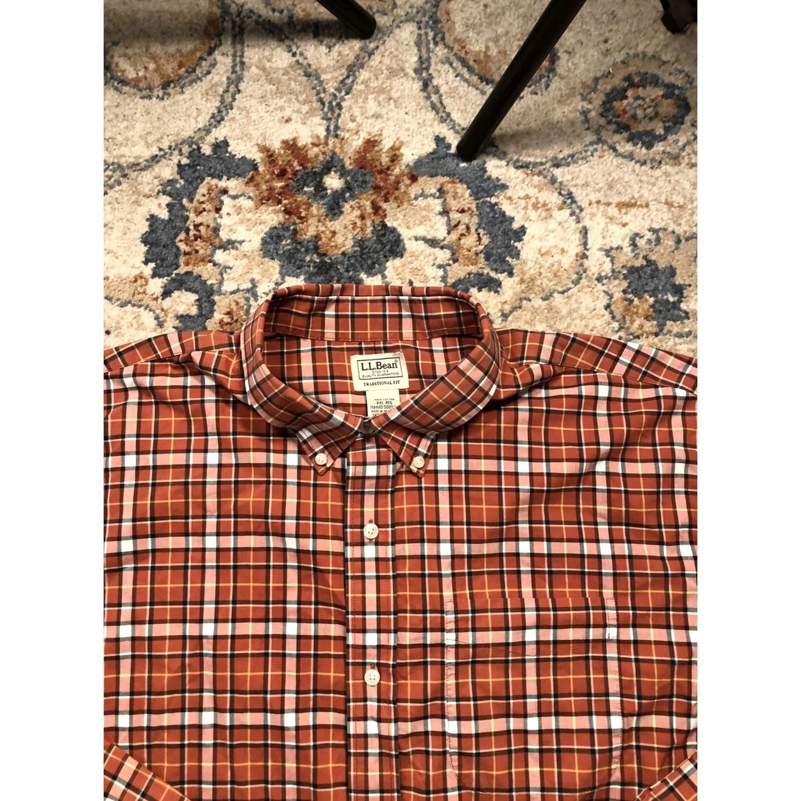 Vintage L.L.Bean Shirt Mens 2XL Orange Plaid Button-Down Cotton Traditional Fit Long Sleeve Size US XXL / EU 58 / 5 - 2 Thumbnail