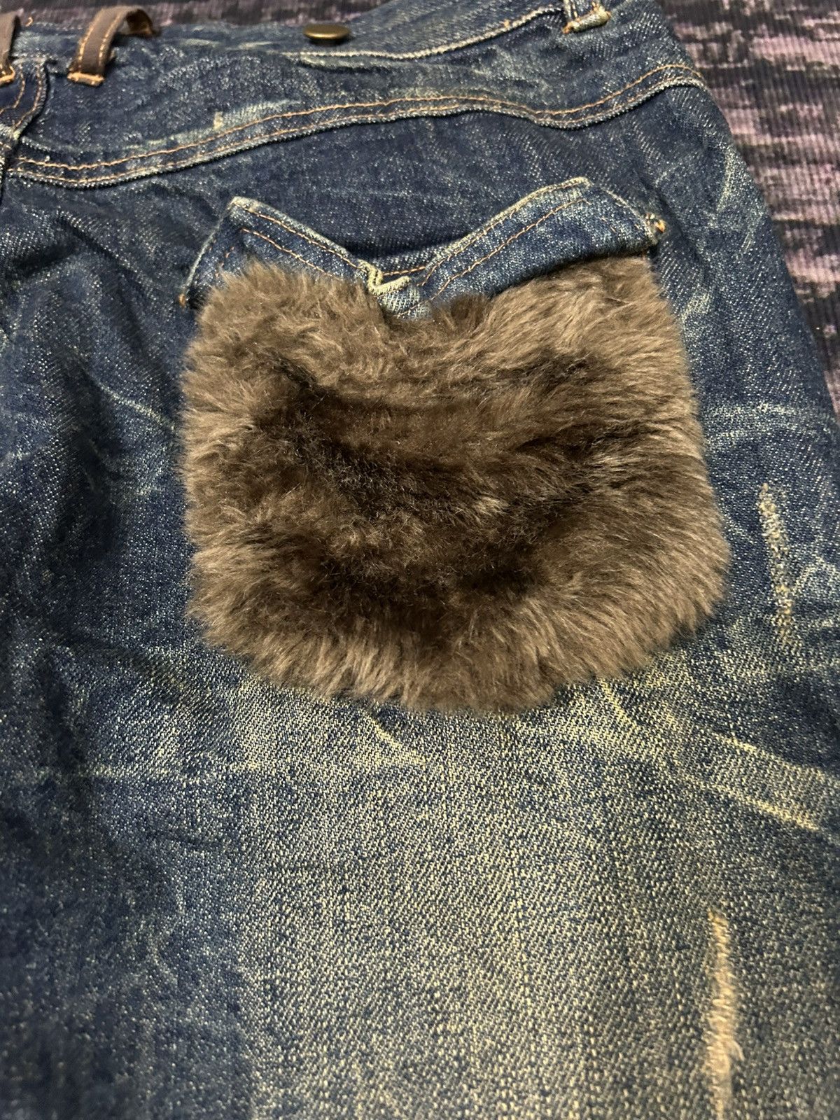 If Six Was Nine Japanese Brand Fur Pocket Back Ripped Jeans Size US 32 / EU 48 - 6 Thumbnail