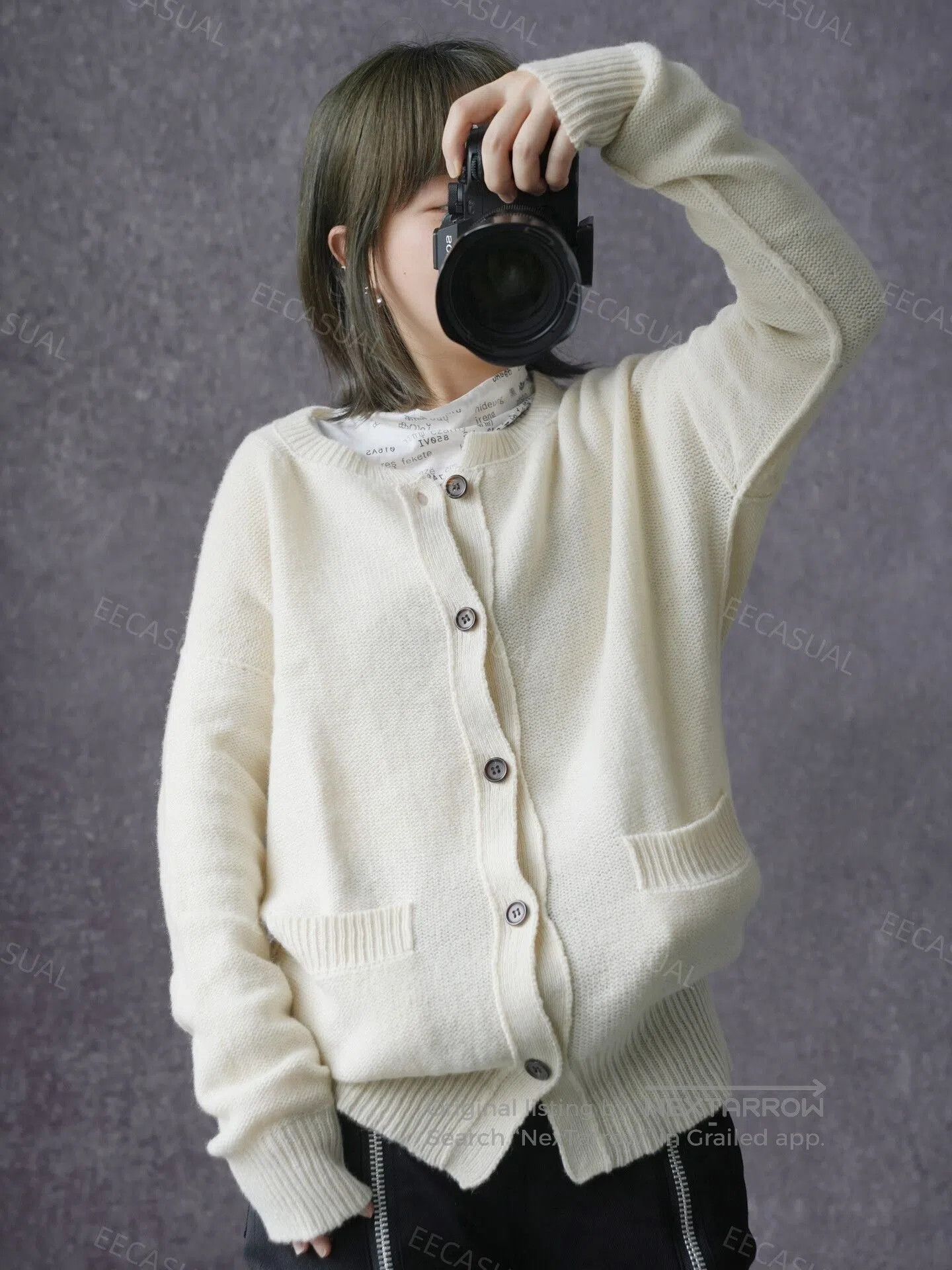 Yashi Yamamuri Yohji Yamamoto White Wool Cardigan Sweater. Size L / US 10 / IT 46 - 1 Thumbnail