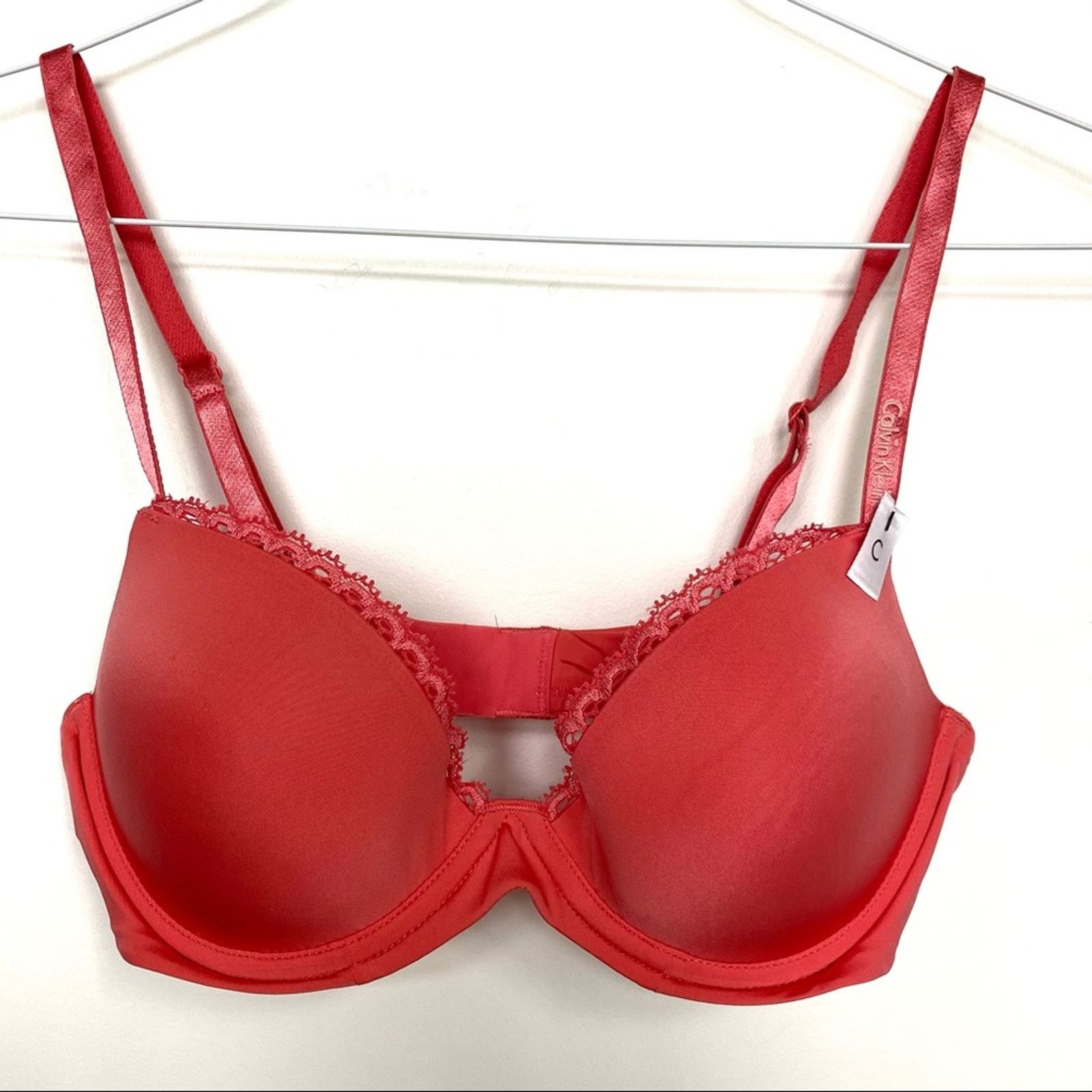 New Calvin Klein Salmon Lace Ruffle Underwire Padded Bra in Pink, Women's (Size Small)