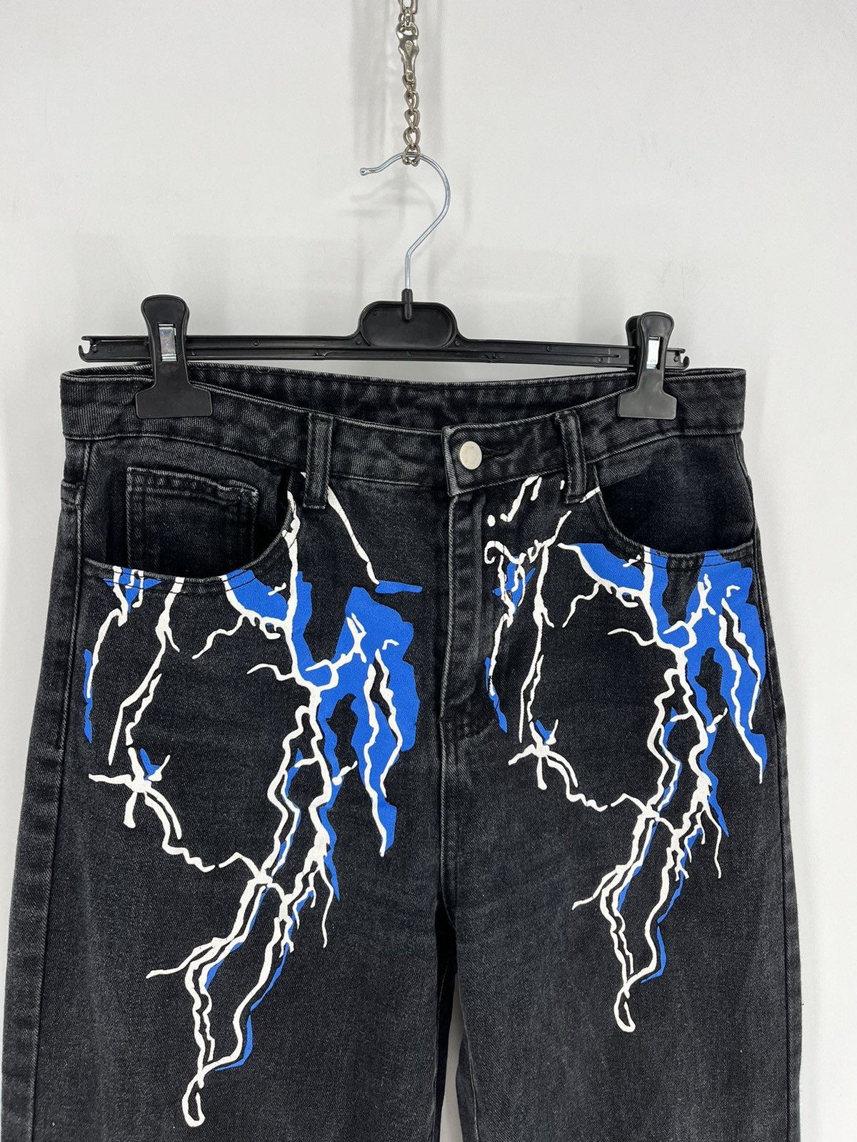 Vintage Vintage Lightning Print Tie Dye Men Straight Jeans Trousers Size US 30 / EU 46 - 4 Thumbnail