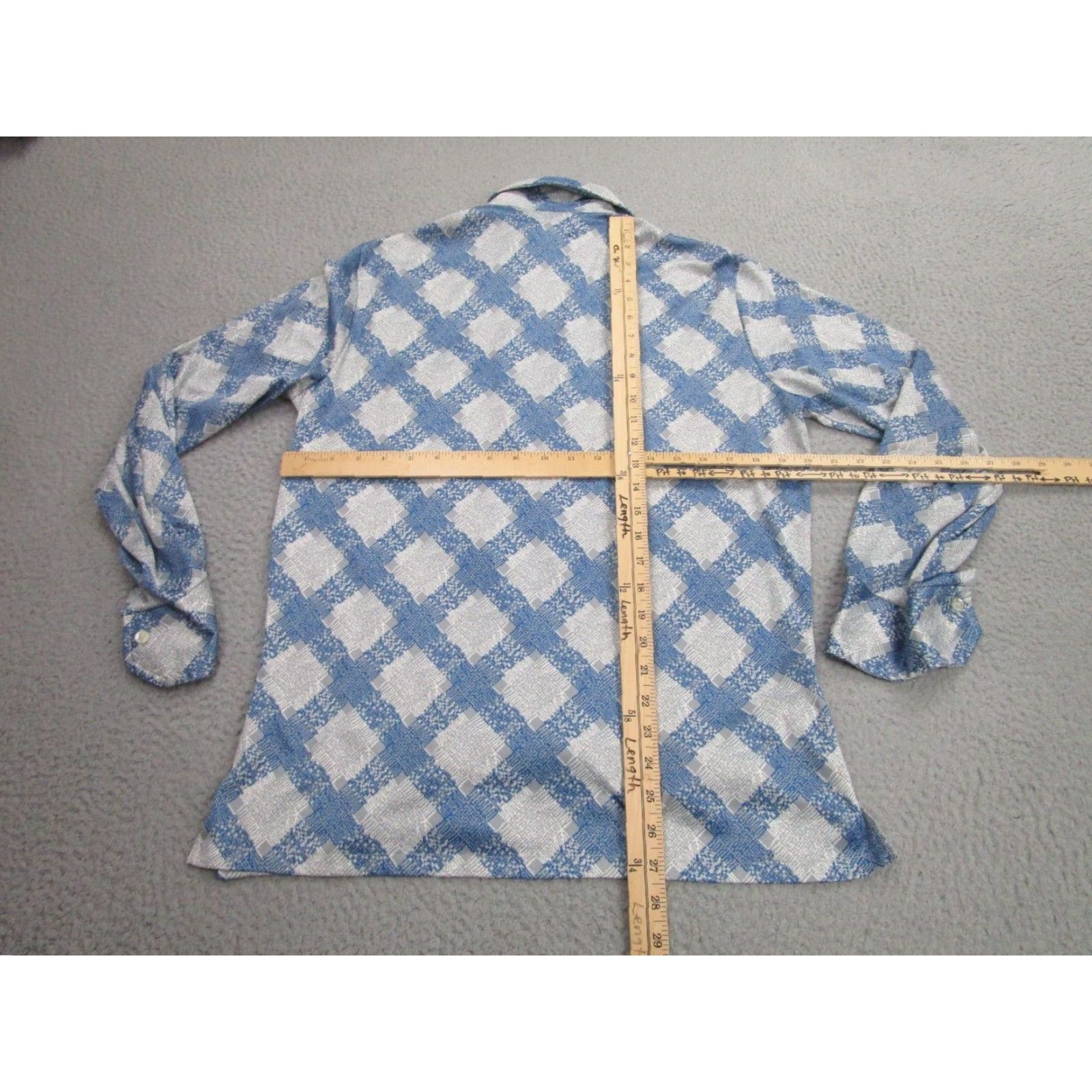 Vintage VINTAGE Mort Wallin Shirt Mens M Blue Gray Diamond Plaid 70s Disco Barrymore Size US M / EU 48-50 / 2 - 7 Thumbnail