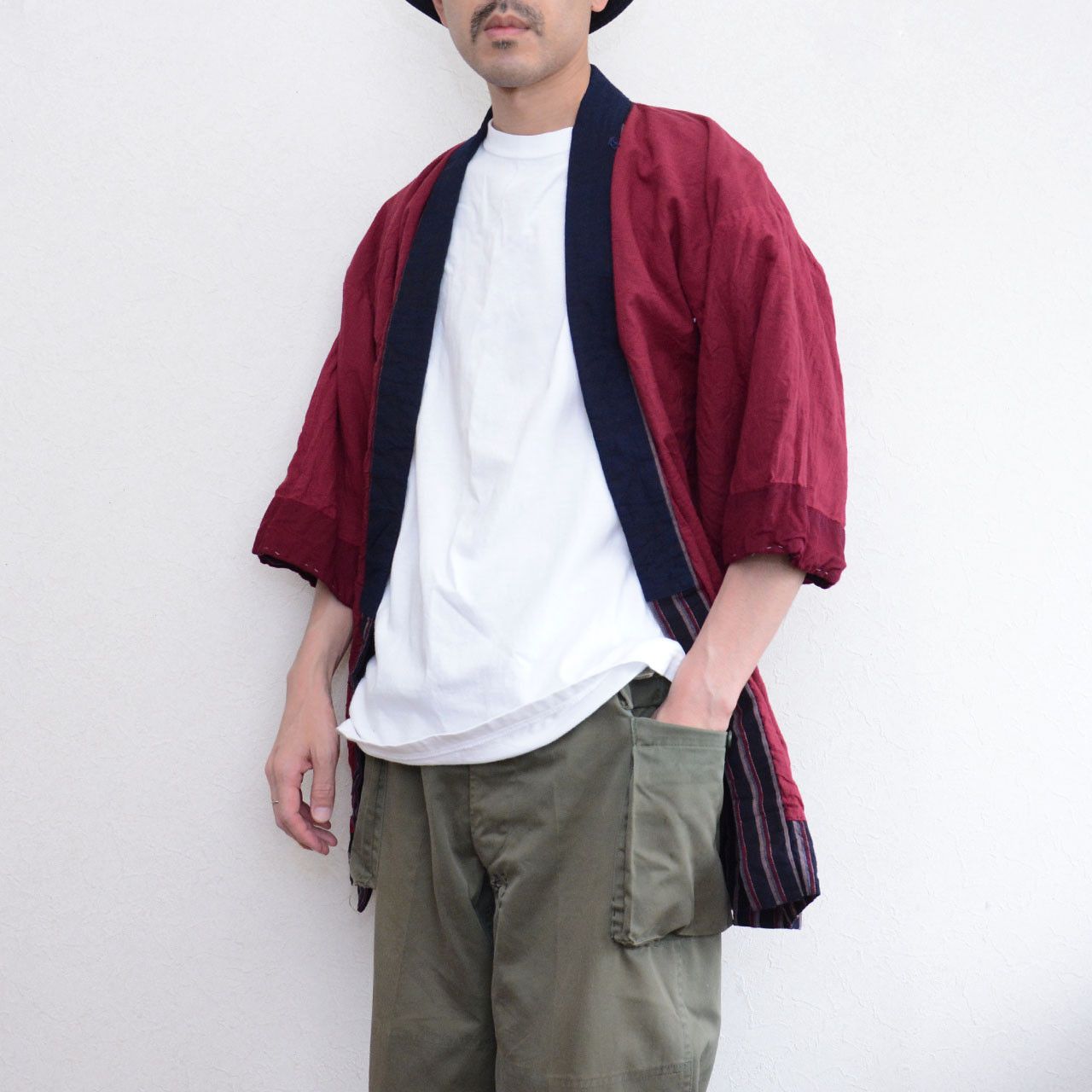 Other Vintage Japanese Noragi Jacket Indigo Collar Maroon Cotton Size US M / EU 48-50 / 2 - 12 Thumbnail