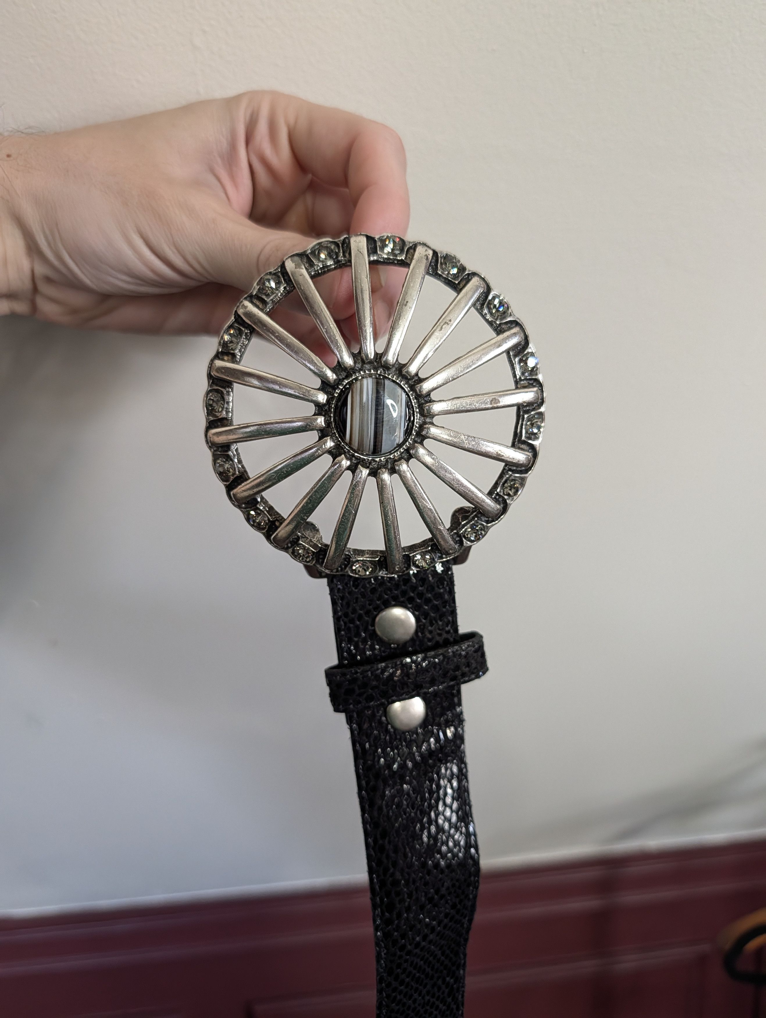 Vintage JANA KOS Large circle gemstone buckle snake belt Size ONE SIZE - 2 Thumbnail