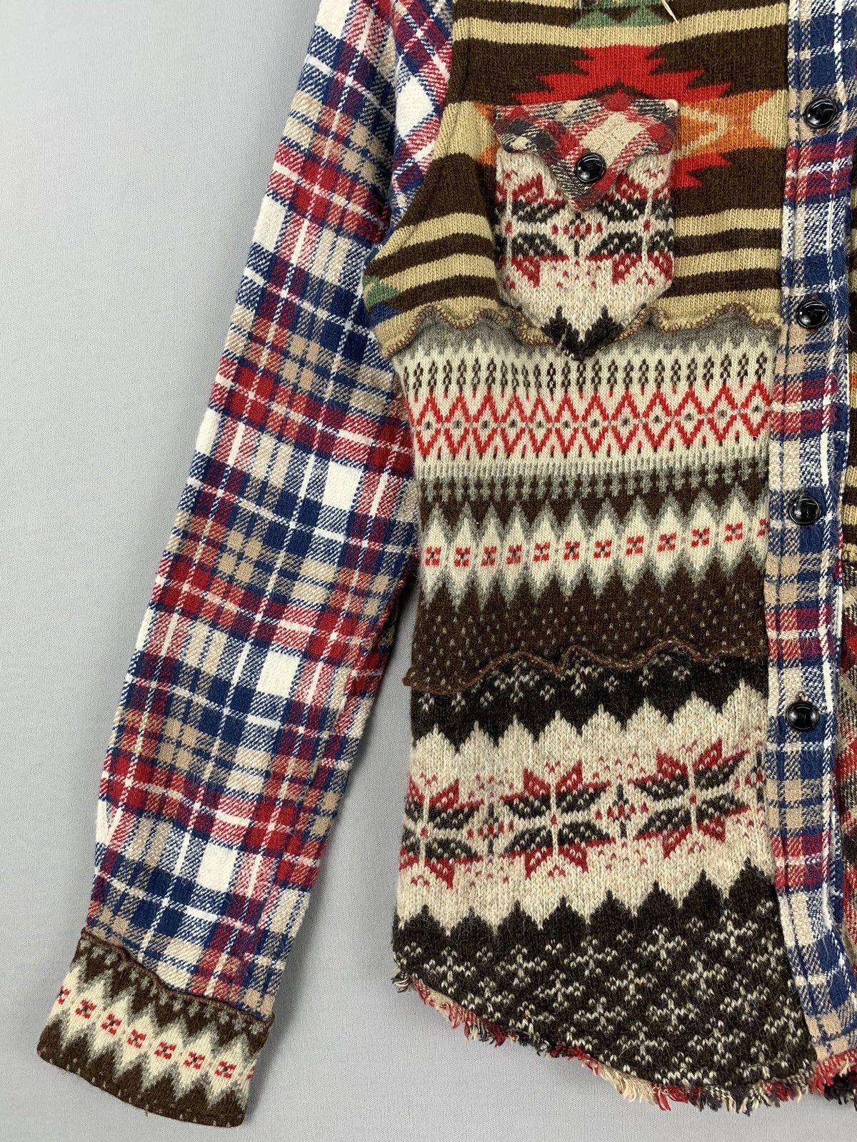 Japanese Brand Rare Navajo Patchwork Knitted Flannel Size XXS / US 00 / IT 34 - 3 Thumbnail