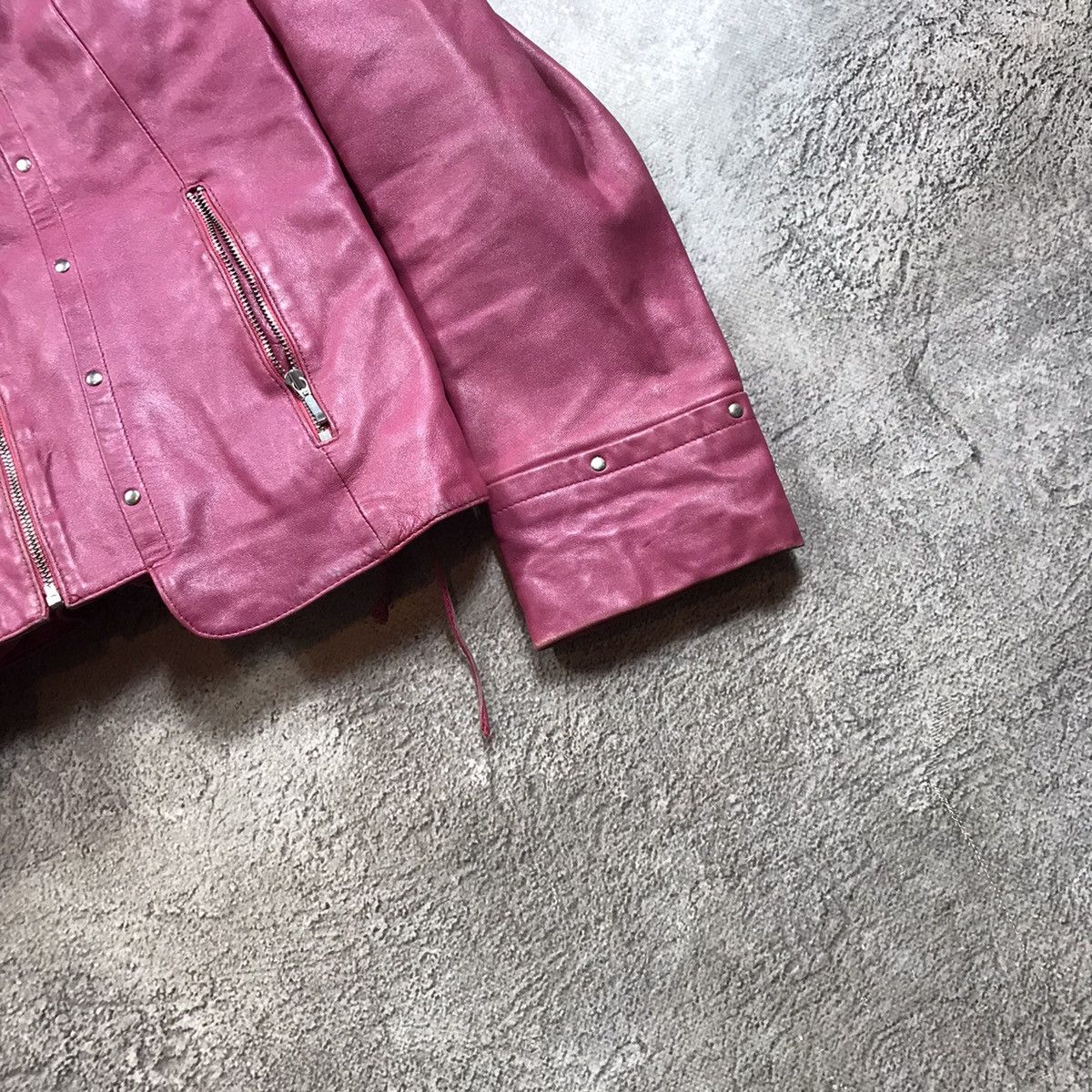 Vintage Vintage Y2K Magenta Leather Jacket Streetwear Embroidered L Size L / US 10 / IT 46 - 5 Thumbnail