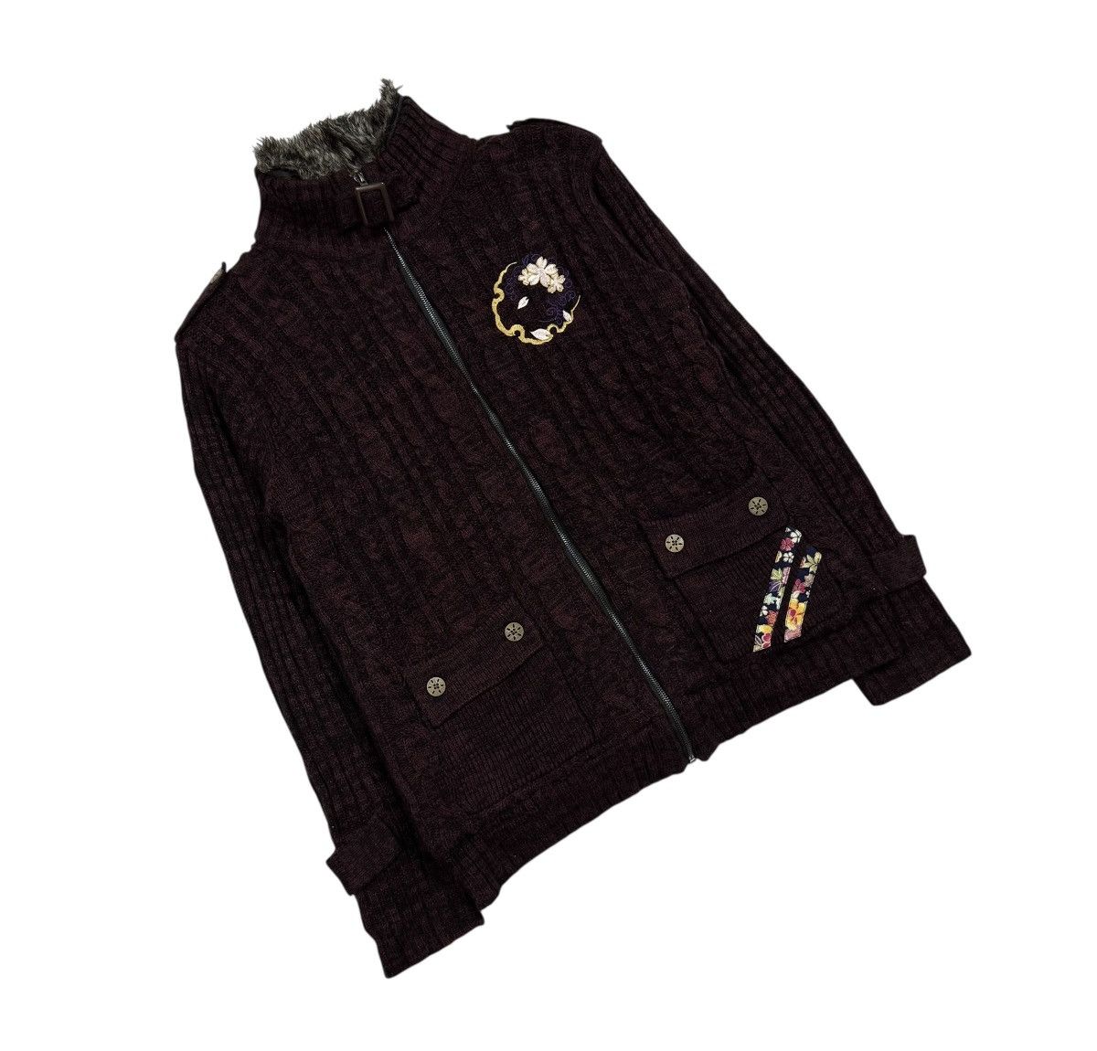 Japanese Brand Vtg🔥Japanese Brand Cable Knit Zipper Inner Fur Sweater Size US L / EU 52-54 / 3 - 6 Thumbnail