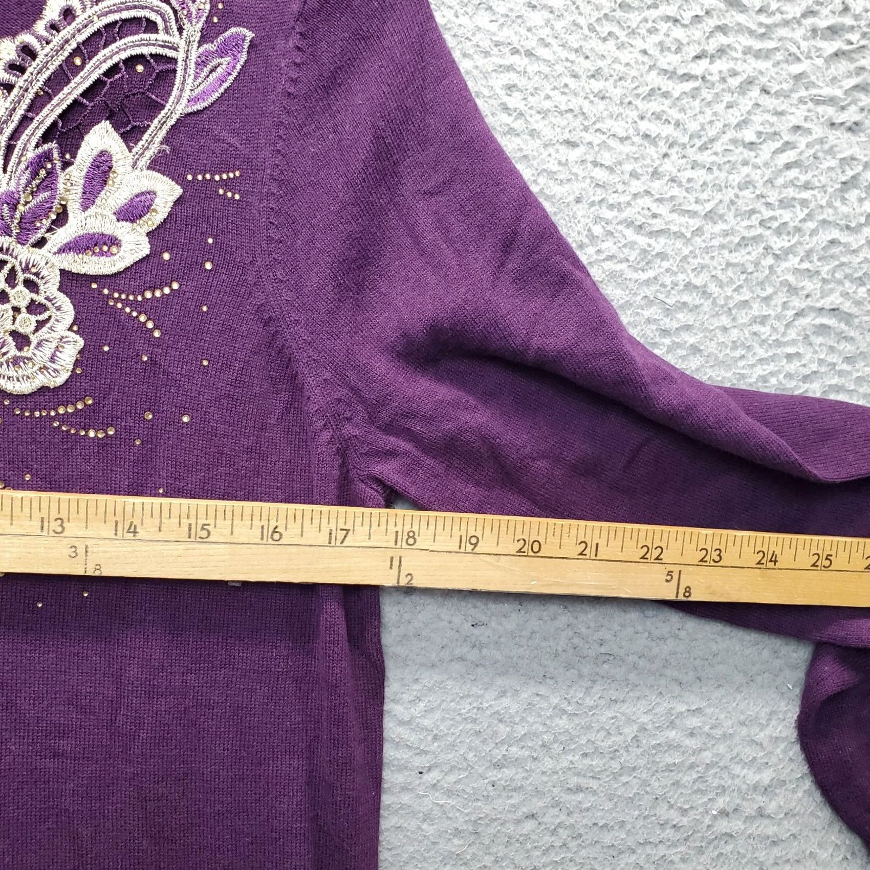 Vintage Jamie Gries Sweater Women's M Purple Knit Beaded Embroidered Pullover Size M / US 6-8 / IT 42-44 - 6 Thumbnail