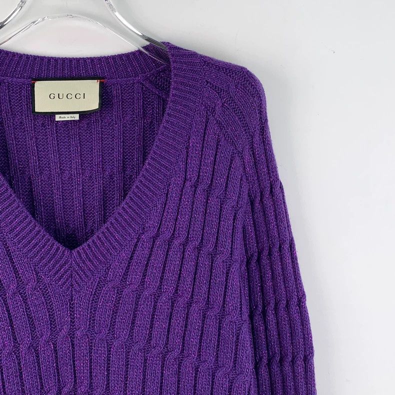 Gucci Gucci Dark purple glitter wool V-neck long-sleeved knitted Size XS / US 0-2 / IT 36-38 - 3 Thumbnail