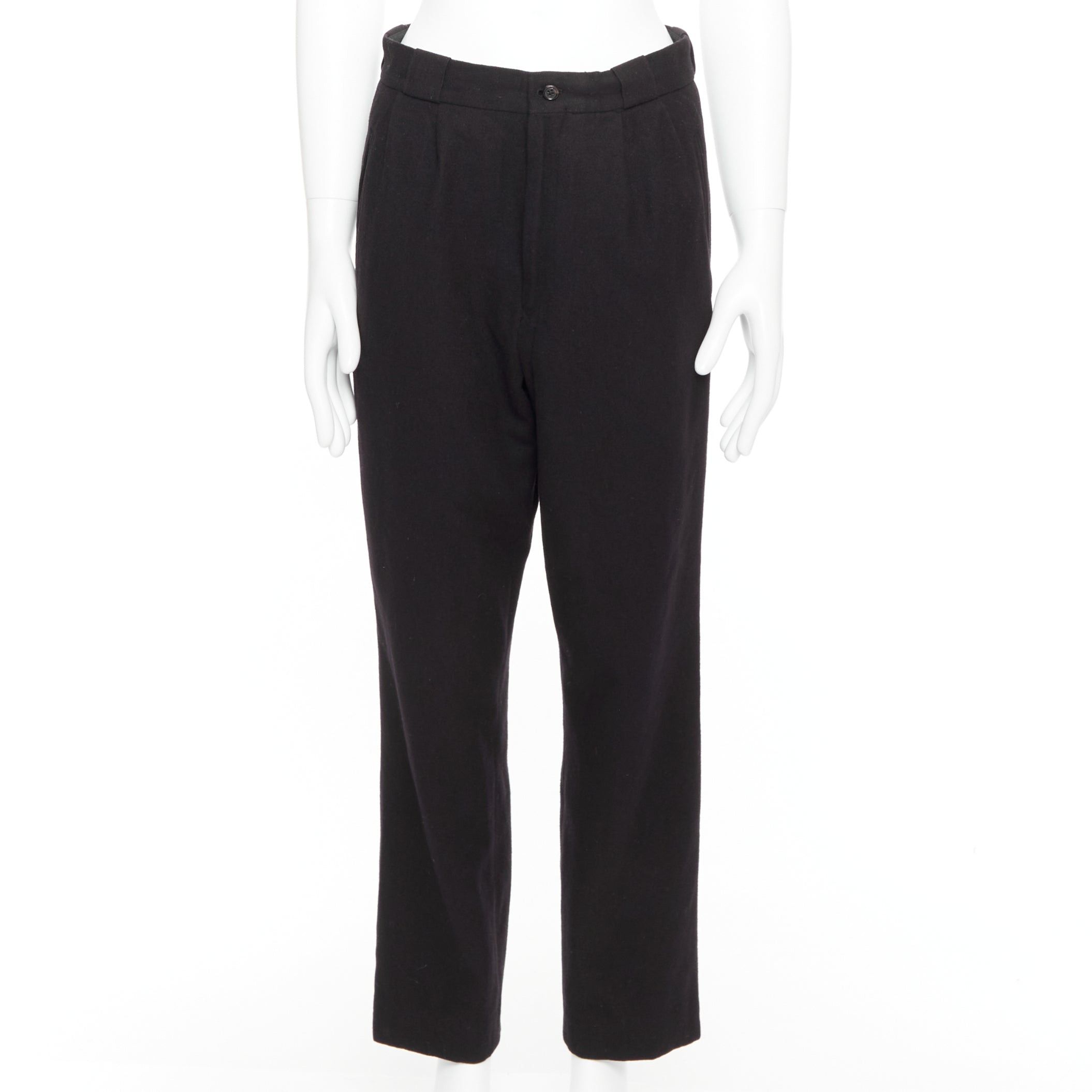 Yohji Yamamoto YOHJI YAMAMOTO navy 100% wool pleated front back flap tapered pants M Size US 29 - 1 Thumbnail