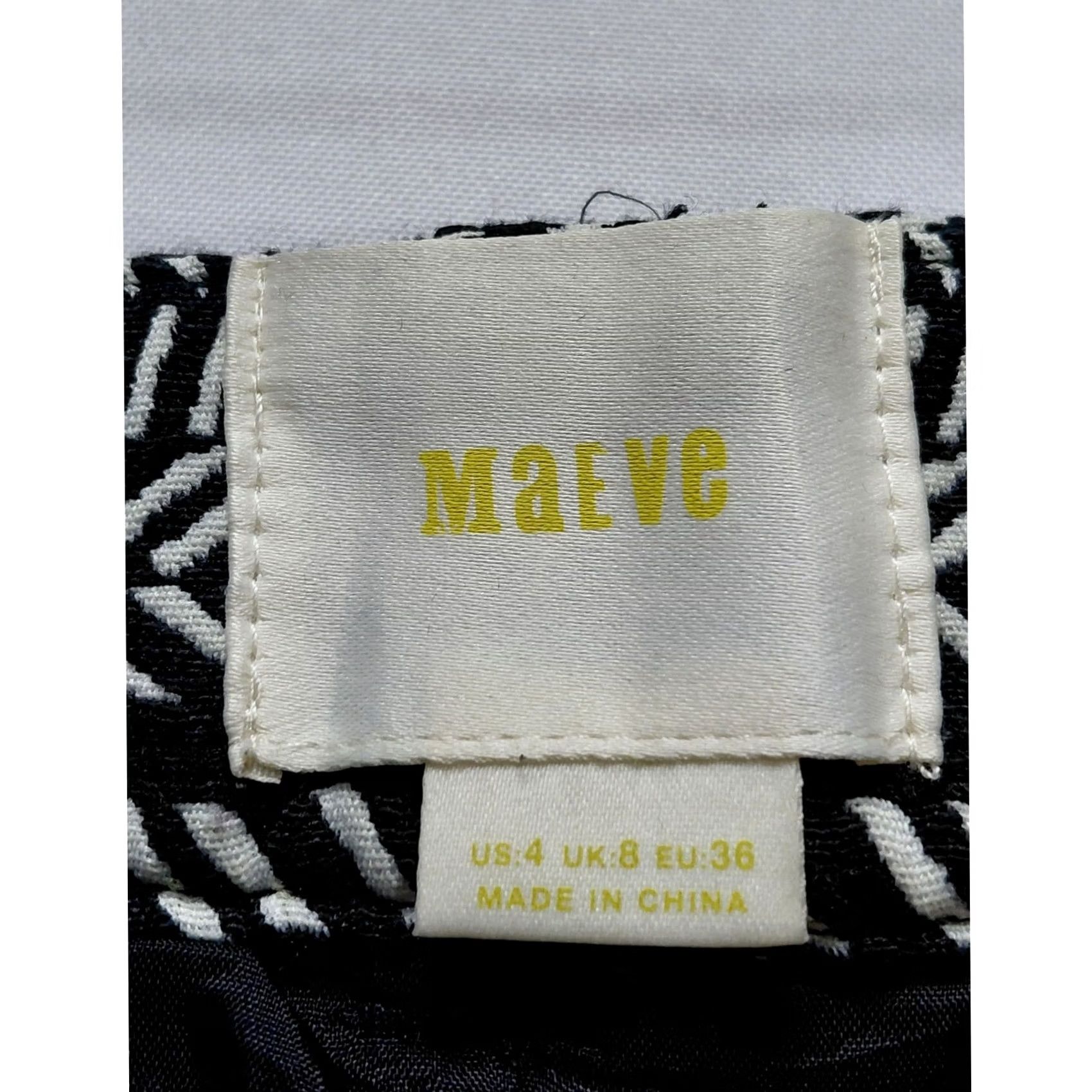 Vintage Maeve Skirt Black White Patterned Lined Size 4 Womens Short A-Line Cotton Polyester Geometric Aztec Back Zipper Vintage? No (adjusted) Size 27" / US 4 / IT 40 - 3 Thumbnail