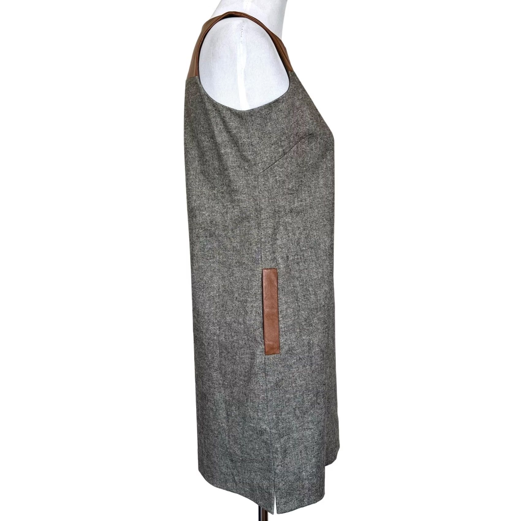 Lands' End Lands' End Women’s Dress Wool Leather Gray Brown Tweed Shift Sleeveless Sz 2P Dress Short Women’s Size XS / US 0-2 / IT 36-38 - 6 Thumbnail
