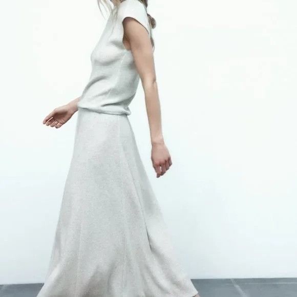 Zara Zara Silver Knit Metallic Thread Sleeveless Top & Maxi Skir Size S / US 4 / IT 40 - 4 Thumbnail