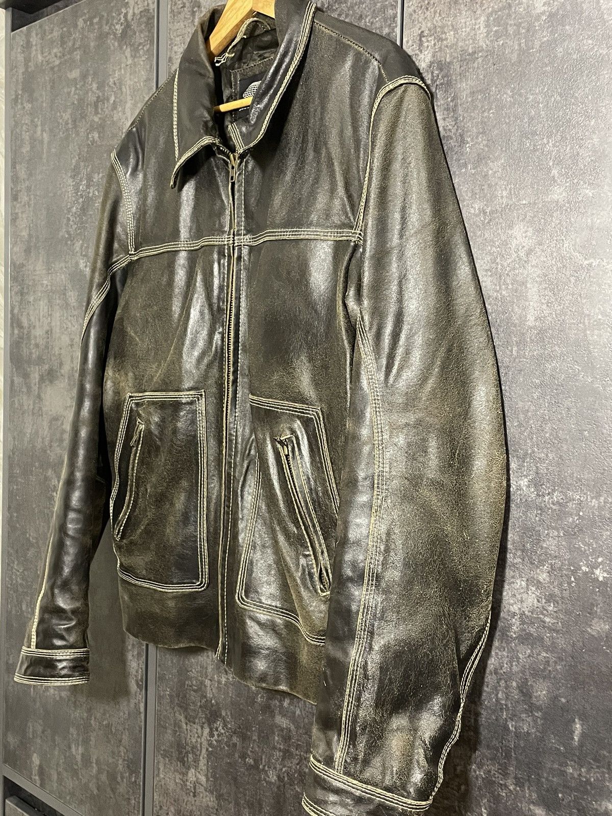 Leather Vintage 90s Faded Washed Leather Jacket Size US L / EU 52-54 / 3 - 7 Thumbnail
