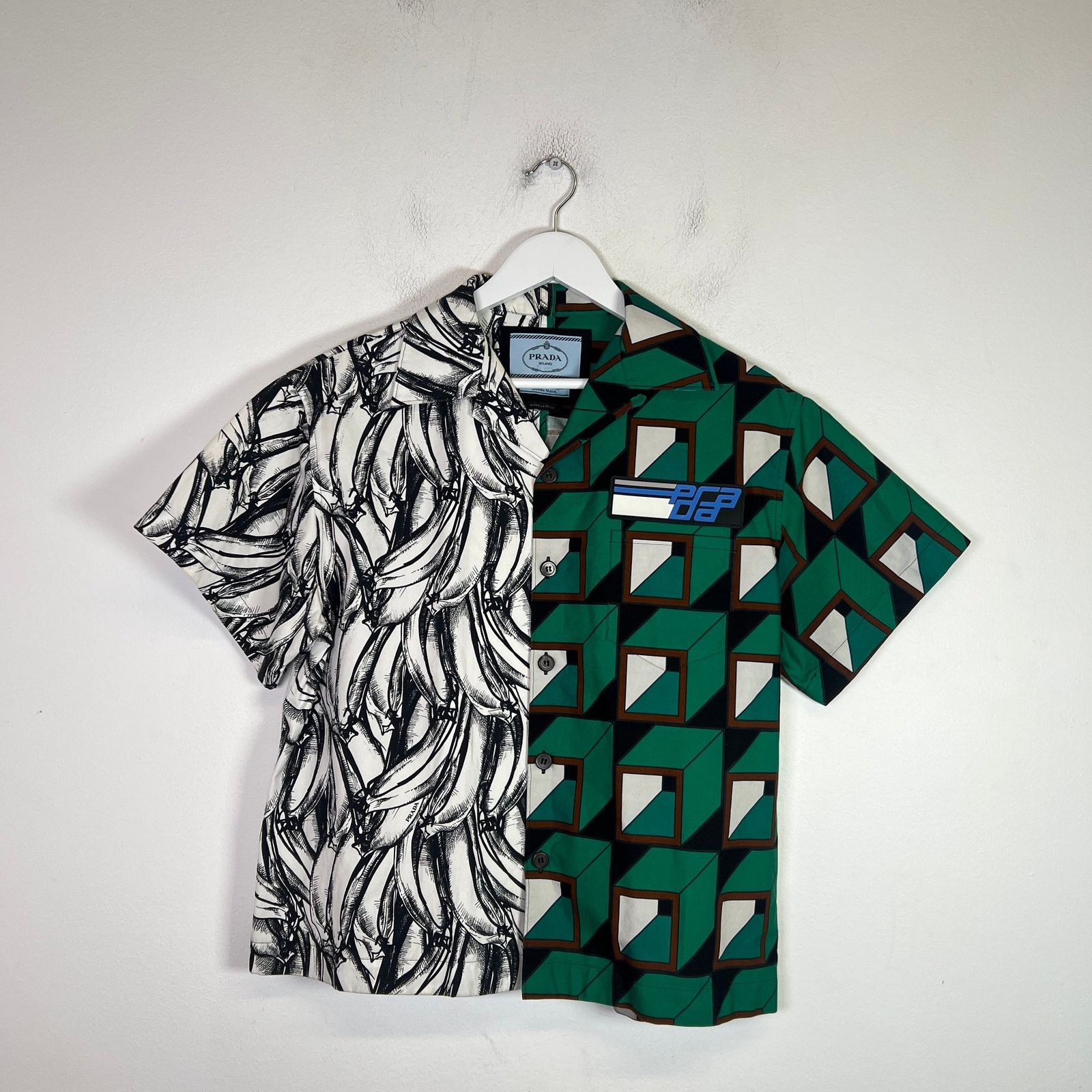 Prada Green/White Double Match Button-Up Shirt Size S
