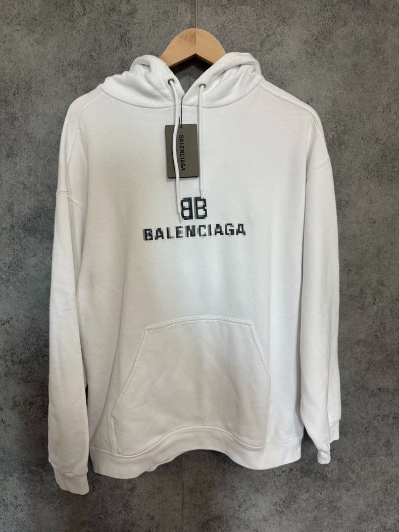Balenciaga Balenciaga Faded Mosaic Logo Hooded Sweatshirt, White Size US M / EU 48-50 / 2 - 1 Thumbnail