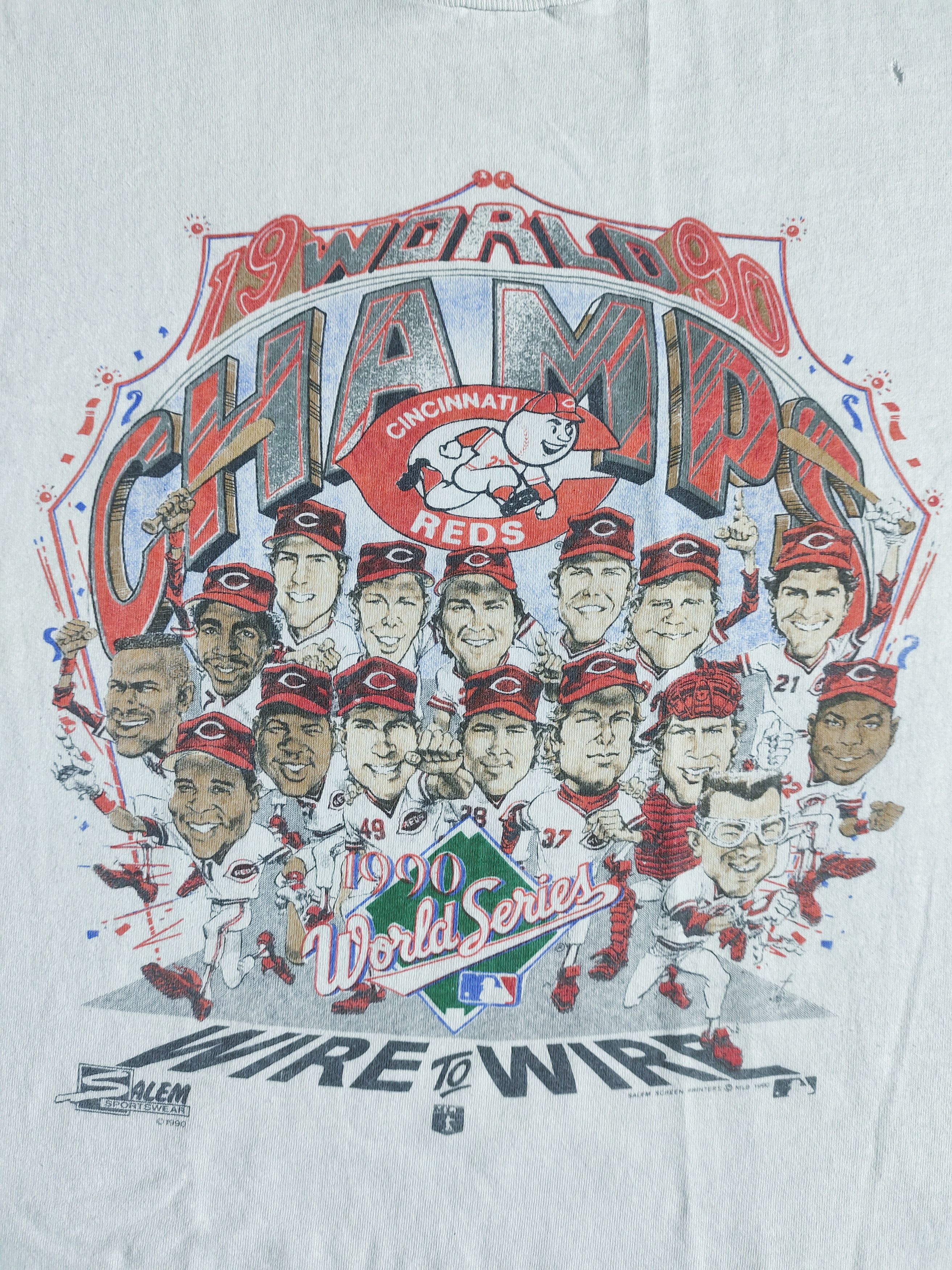 MLB × Salem Sportswear × Vintage Vintage Cincinnati Reds"Wire to Wire" 90s Caricature T-Shirt Size US XL / EU 56 / 4 - 4 Thumbnail