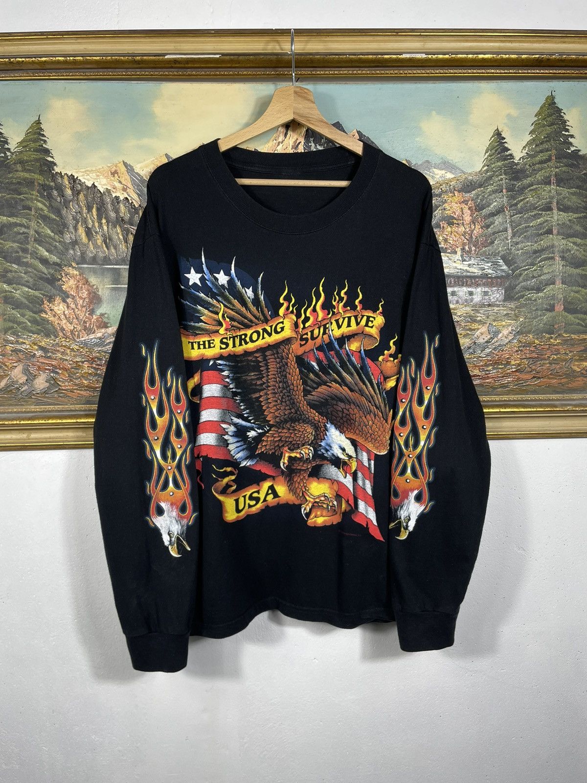 Vintage Vintage Y2k Black Longsleeve USA Eagle Flame Avant Garde Size US M / EU 48-50 / 2 - 1 Thumbnail