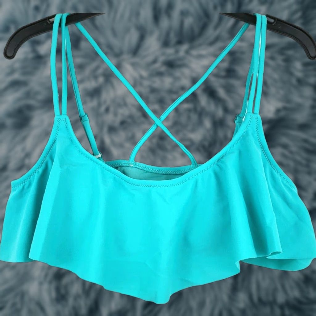 Volcom VINTAGE Volcom Bikini Top Womens Medium Aqua Blue Ruffled Bandeau Swimsuit Beach 90s Ladies Size M / US 6-8 / IT 42-44 - 1 Thumbnail