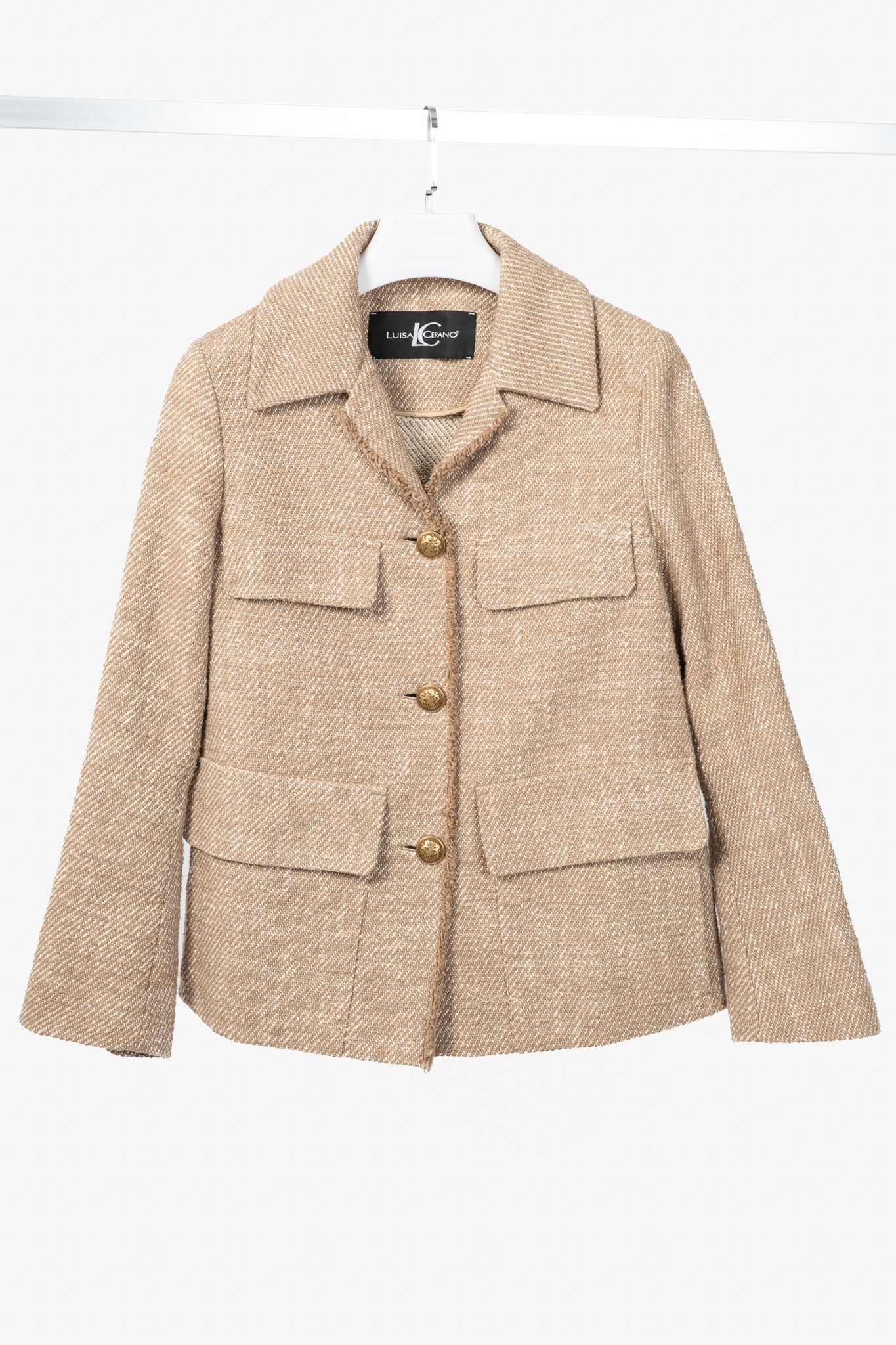 Luisa Cerano Luisa Cerano Brown Cotton Knit-Tweed Fringed Field Jacket Size M / US 6-8 / IT 42-44 - 1 Thumbnail